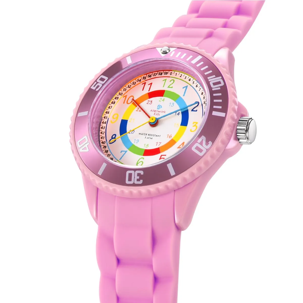 Alienwork Kids Orologio di Apprendimento, Bracciale in Silicone Pink Multicolore, Impermeabile 5 ATM - immagine 3