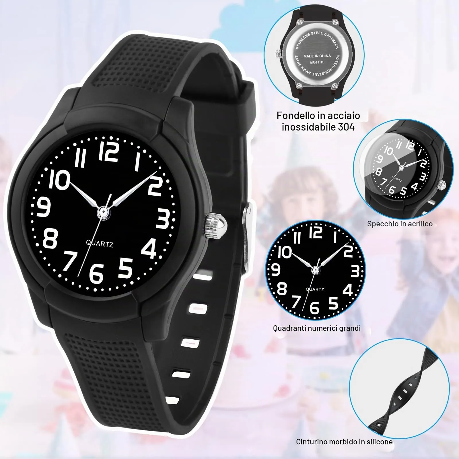 Juboos Orologio Analogico per Bambini e Bambine, Impermeabile 3 ATM, Design Gatto, Viola - immagine 5