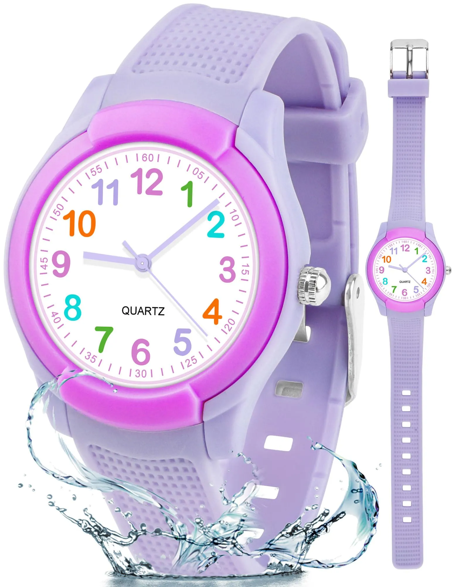 Juboos Orologio Analogico per Bambini, Impermeabile 3 ATM, Design Gatto, Viola - immagine 1