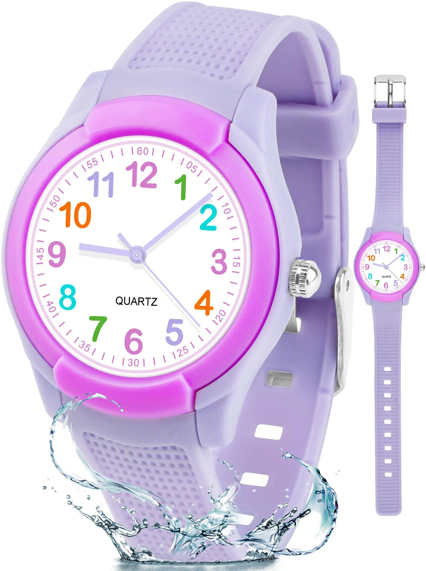 Juboos Orologio Analogico per Bambini, Impermeabile 3 ATM, Design Gatto, Viola - immagine 3