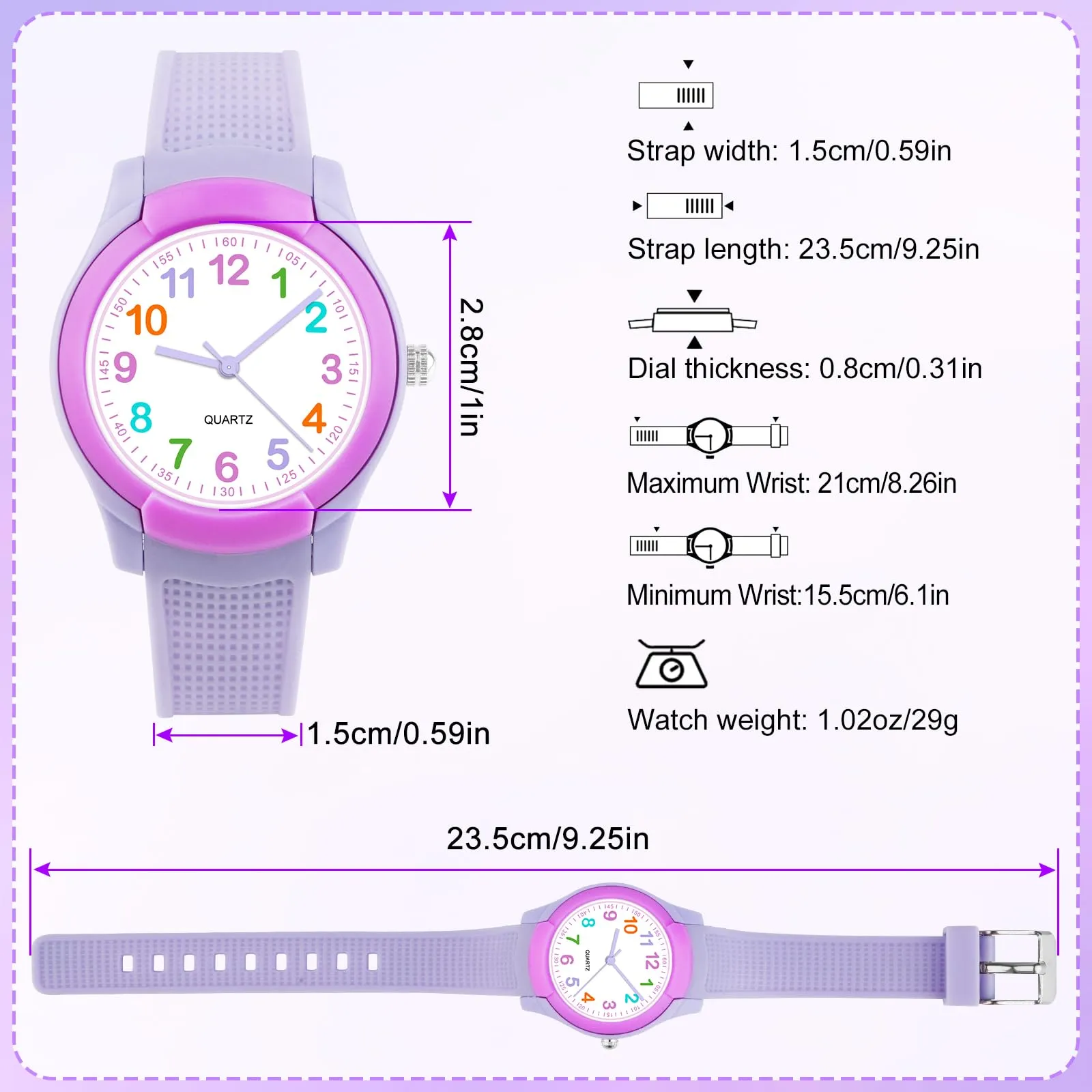 Juboos Orologio Analogico per Bambini, Impermeabile 3 ATM, Design Gatto, Viola - immagine 6