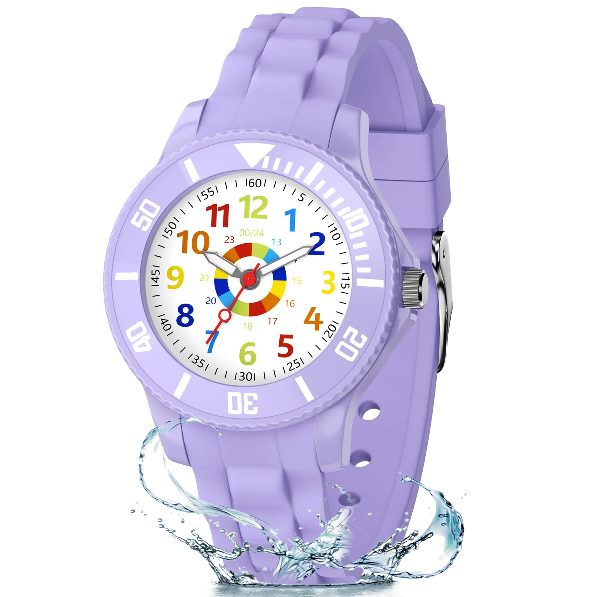 GUUMUXIN Orologio Educativo per Bambini QB001, Quadrante Multicolore, Viola Scuro - immagine 1