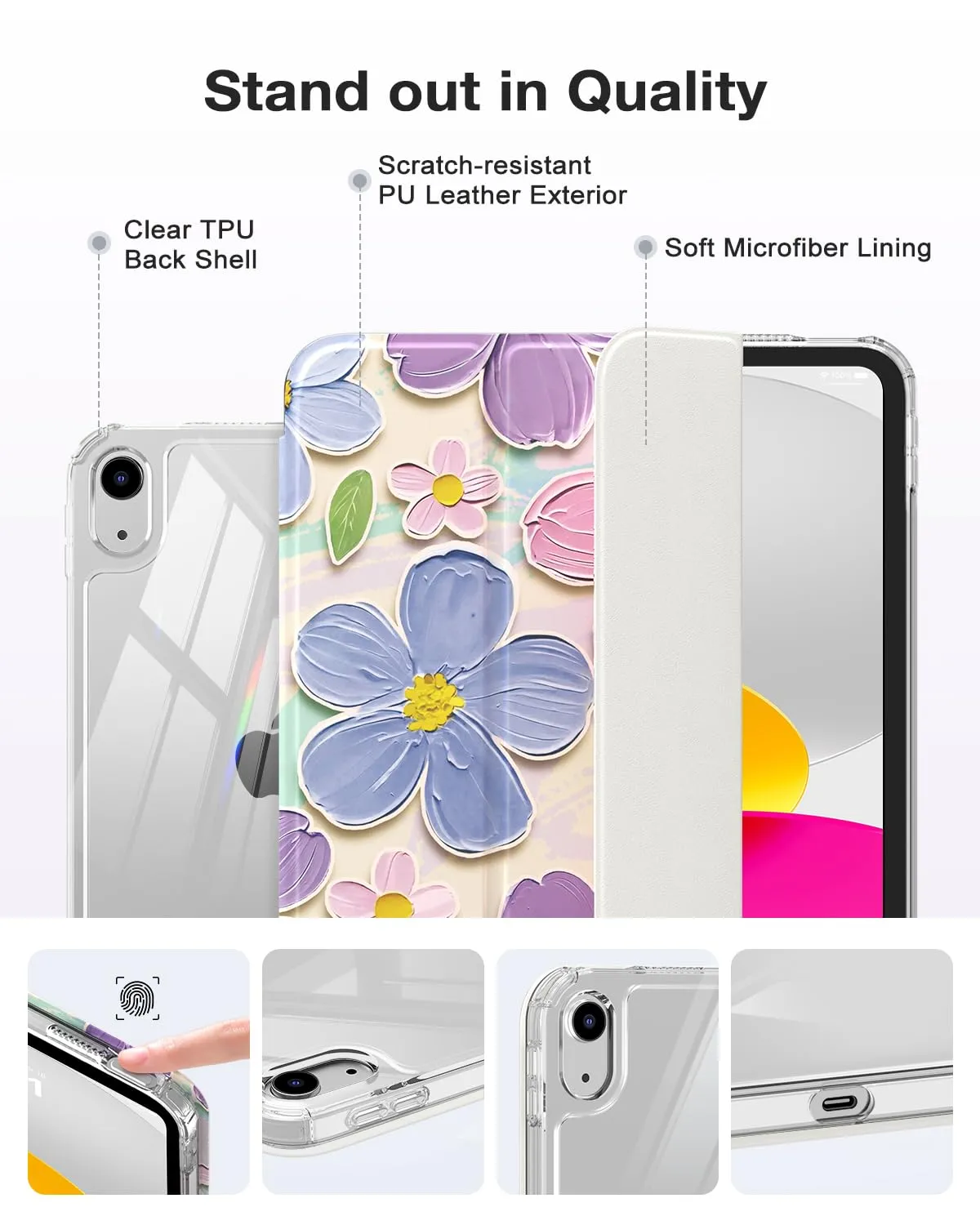 MoKo Case for iPad 11th Gen 11" (2025) and iPad 10th Gen 10.9" (2022), Pittura ad Olio di Fiori - immagine 6