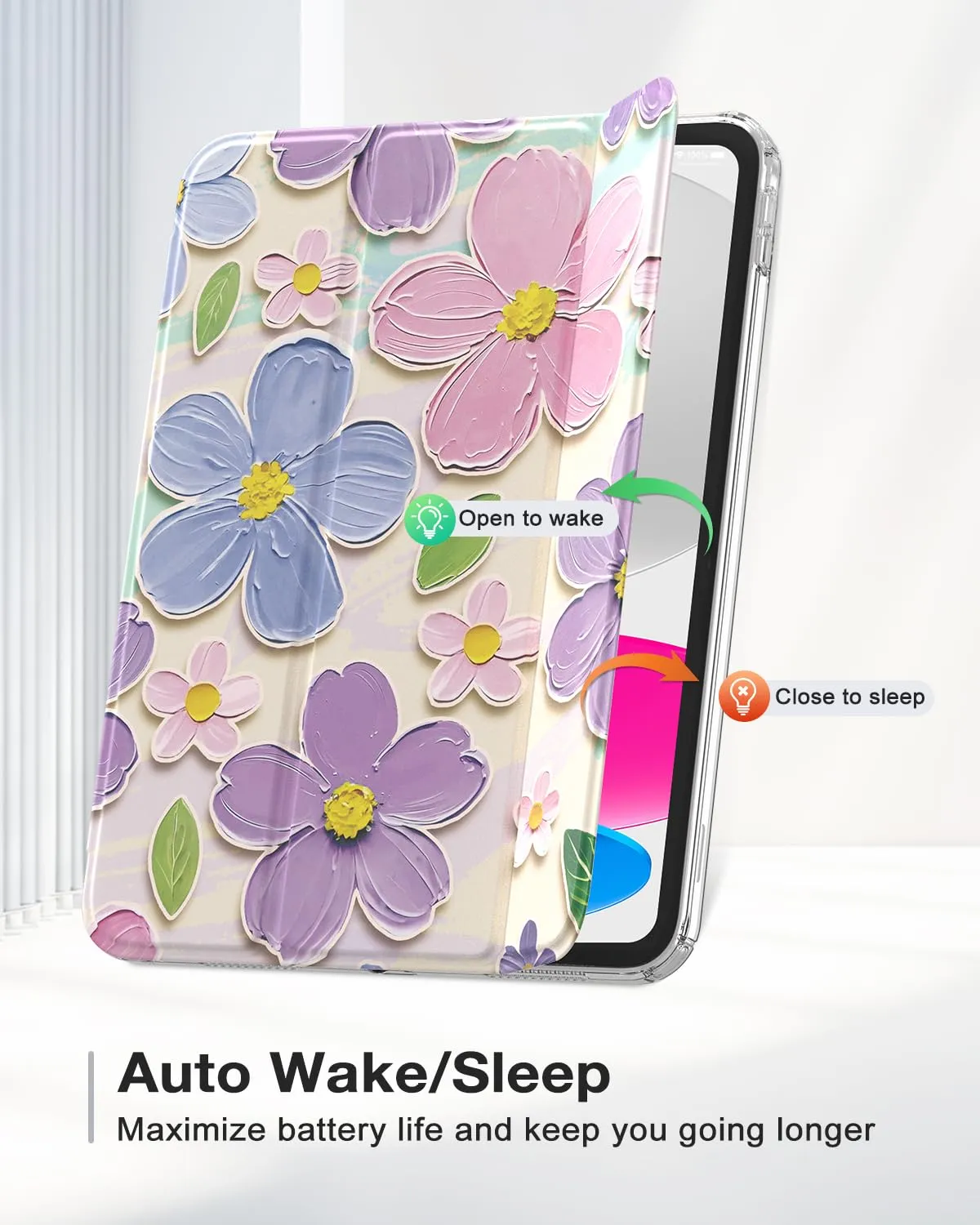MoKo Case for iPad 11th Gen 11" (2025) and iPad 10th Gen 10.9" (2022), Pittura ad Olio di Fiori - immagine 7