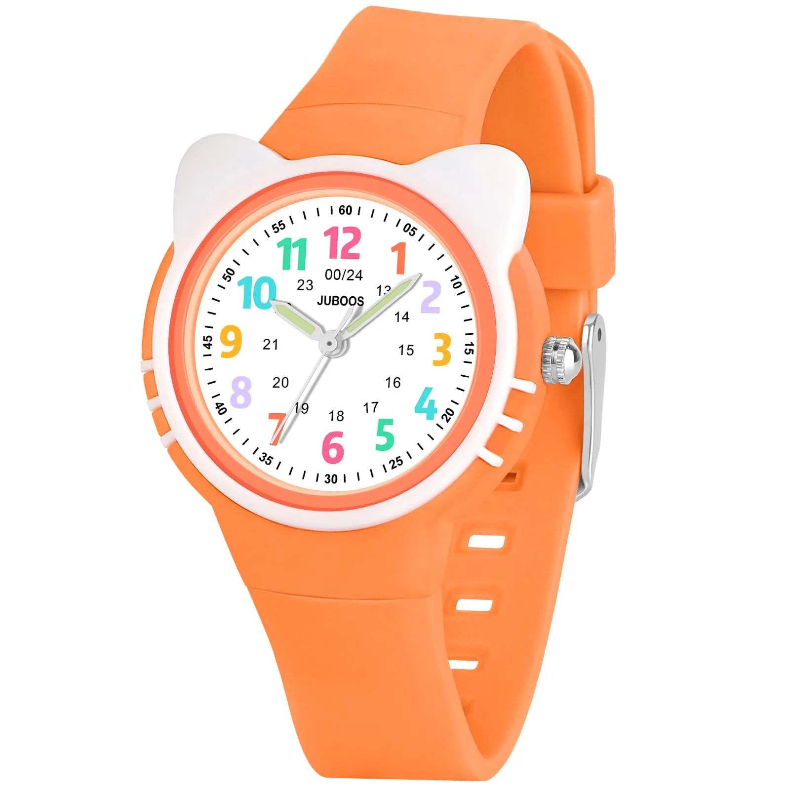 Juboos Orologio Analogico per Bambini con Gatto, Impermeabile 3 ATM, Arancione - immagine 7