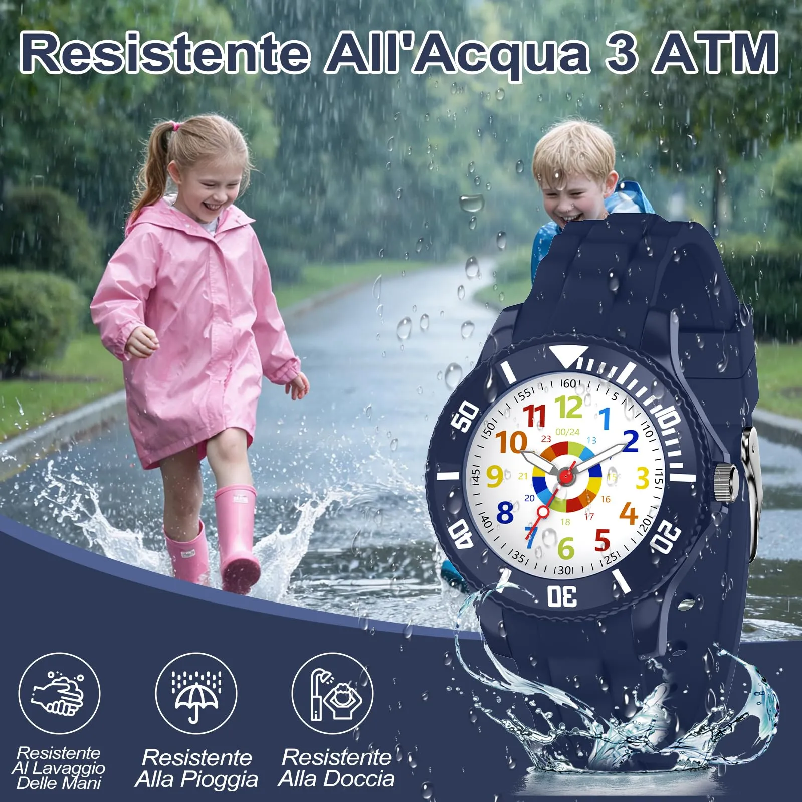 Juboos Orologio Analogico Bambini QB01 Impermeabile 30M Antiuerto Cinturino in Silicone per 3-12 Anni - immagine 2