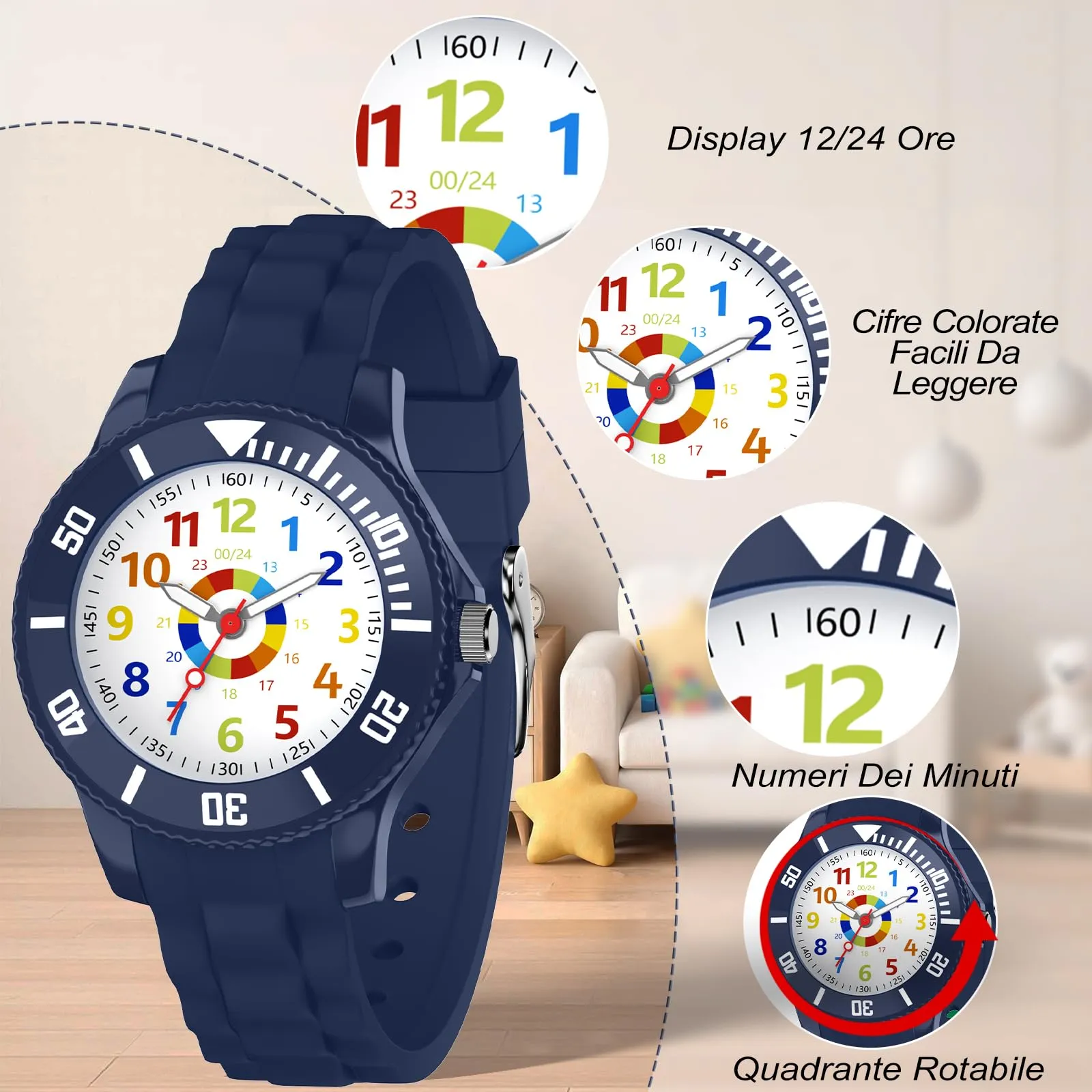 Juboos Orologio Analogico Bambini QB01 Impermeabile 30M Antiuerto Cinturino in Silicone per 3-12 Anni - immagine 5