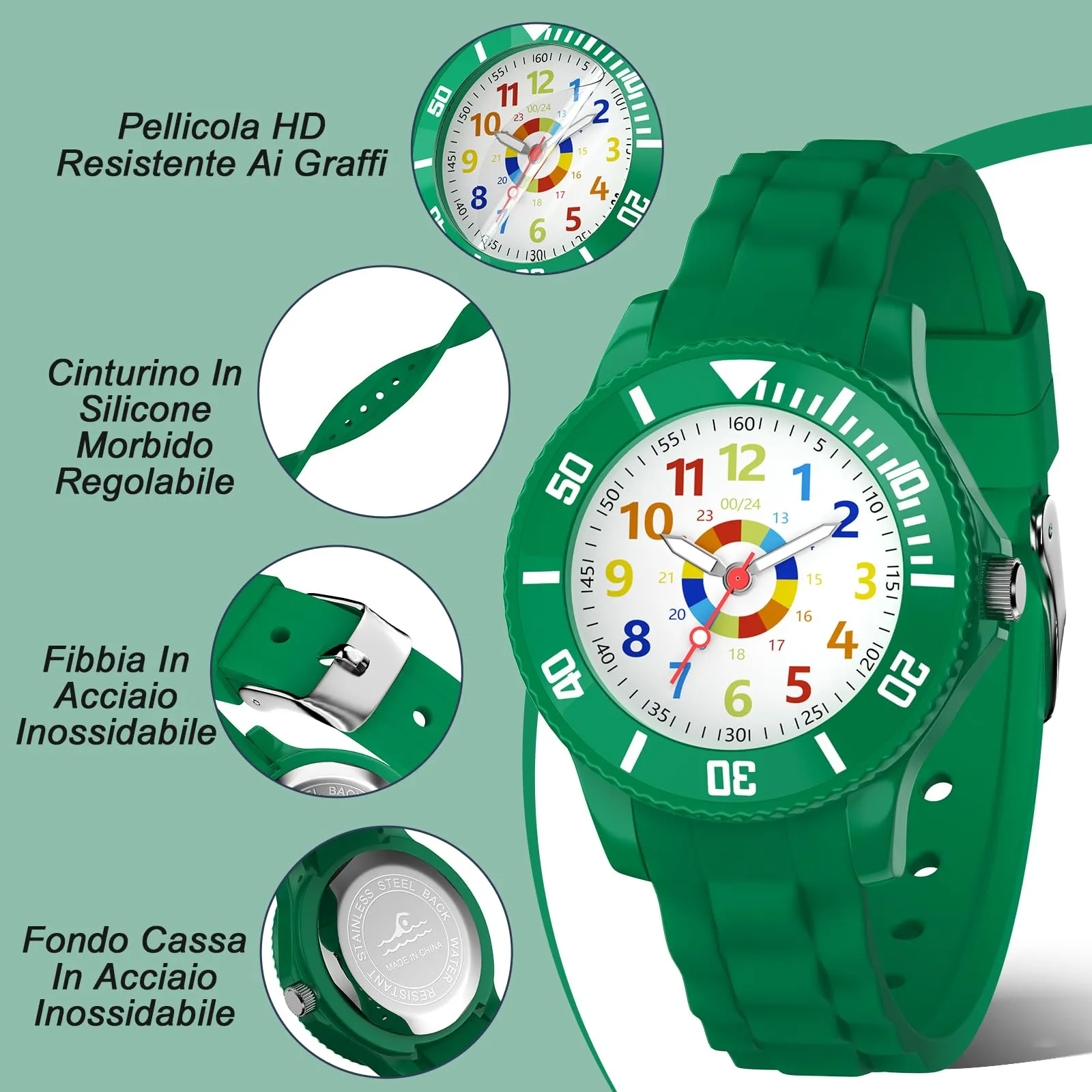 Juboos Orologio Analogico per Bambini 3-12 Anni, Impermeabile 30M, Antiuerto, Cinturino in Silicone, QB01 - immagine 4