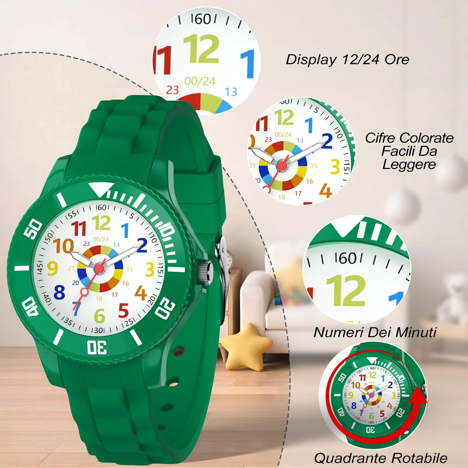 Juboos Orologio Analogico per Bambini 3-12 Anni, Impermeabile 30M, Antiuerto, Cinturino in Silicone, QB01 - immagine 5