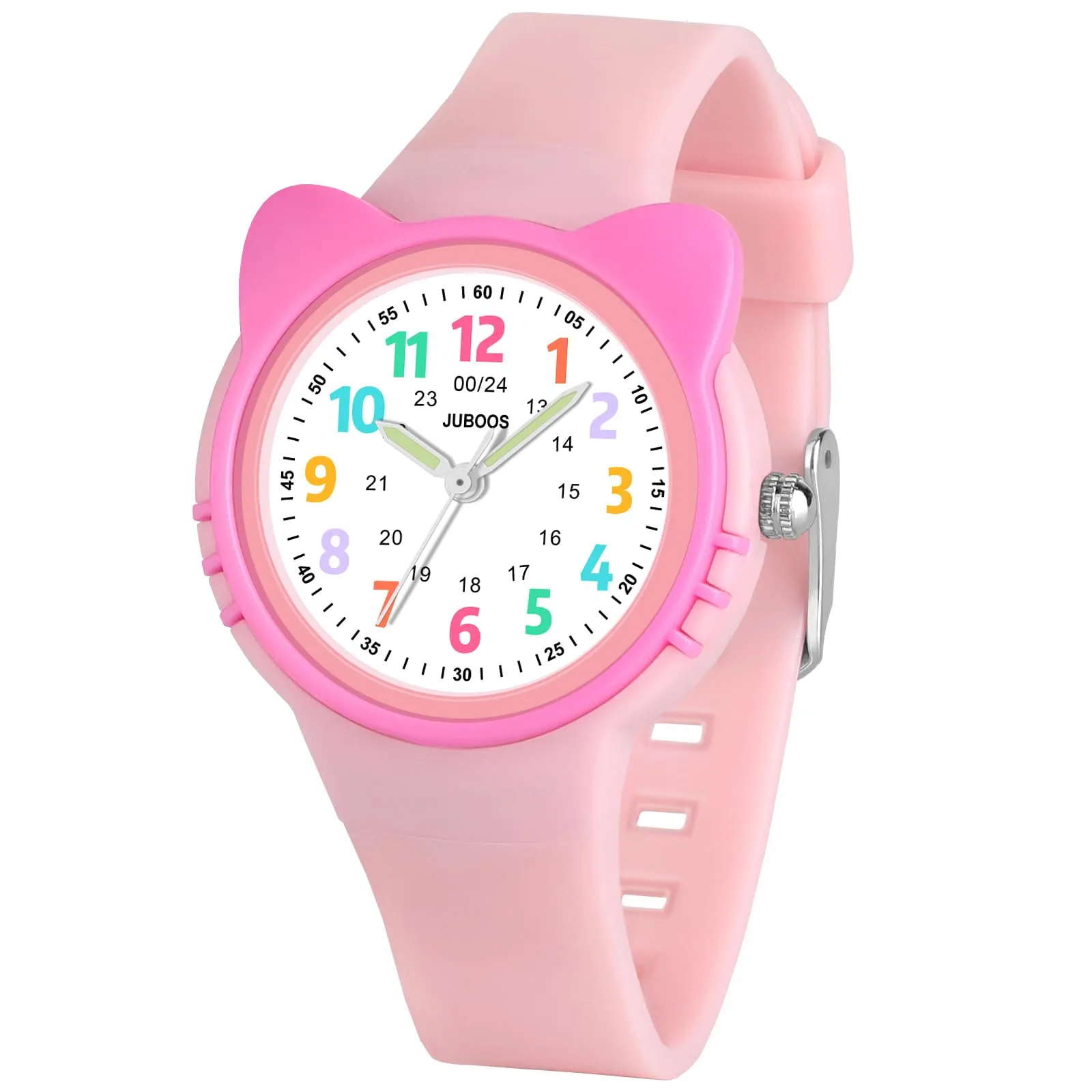 Juboos Orologio Analogico per Bambini Impermeabile 3 ATM con Gatto, Rosa Shocking - immagine 1