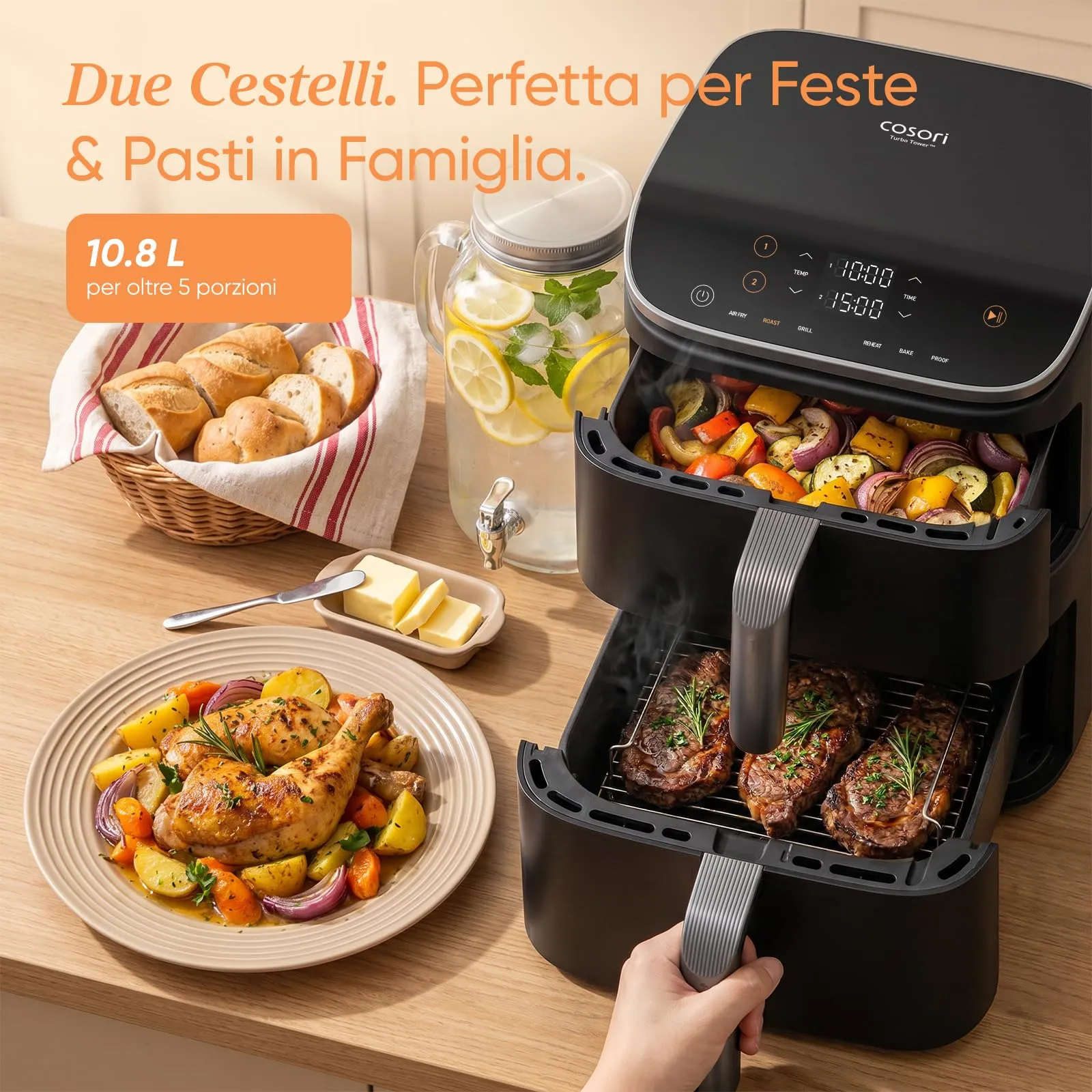 Cosori Turbo Tower Friggitrice ad Aria 10,8 Litri, 2 Motori DC, CAF-DC111-AIT - immagine 2