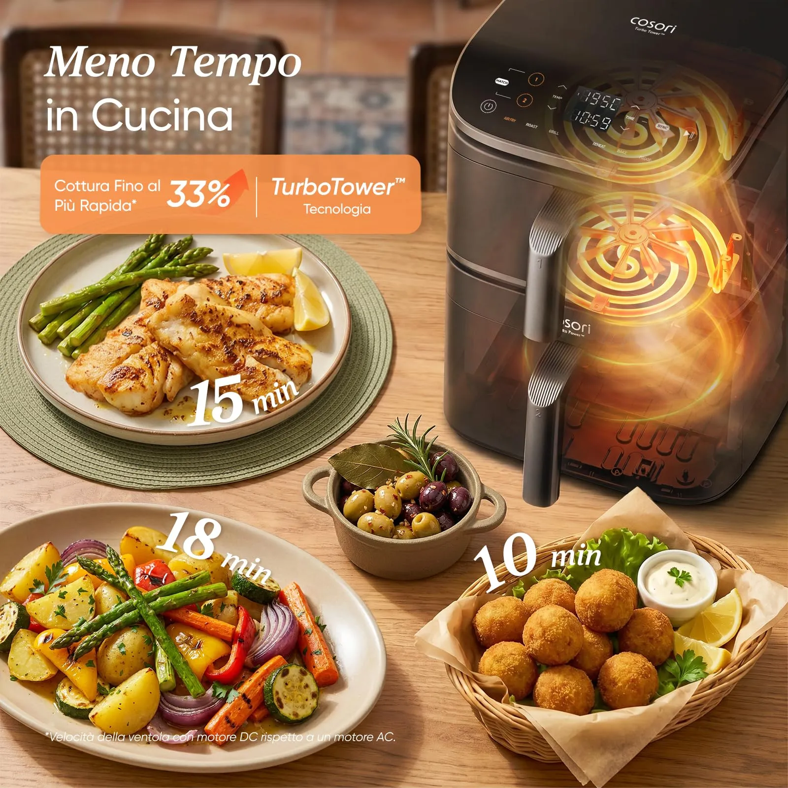 Cosori Turbo Tower Friggitrice ad Aria 10,8 Litri, 2 Motori DC, CAF-DC111-AIT - immagine 4