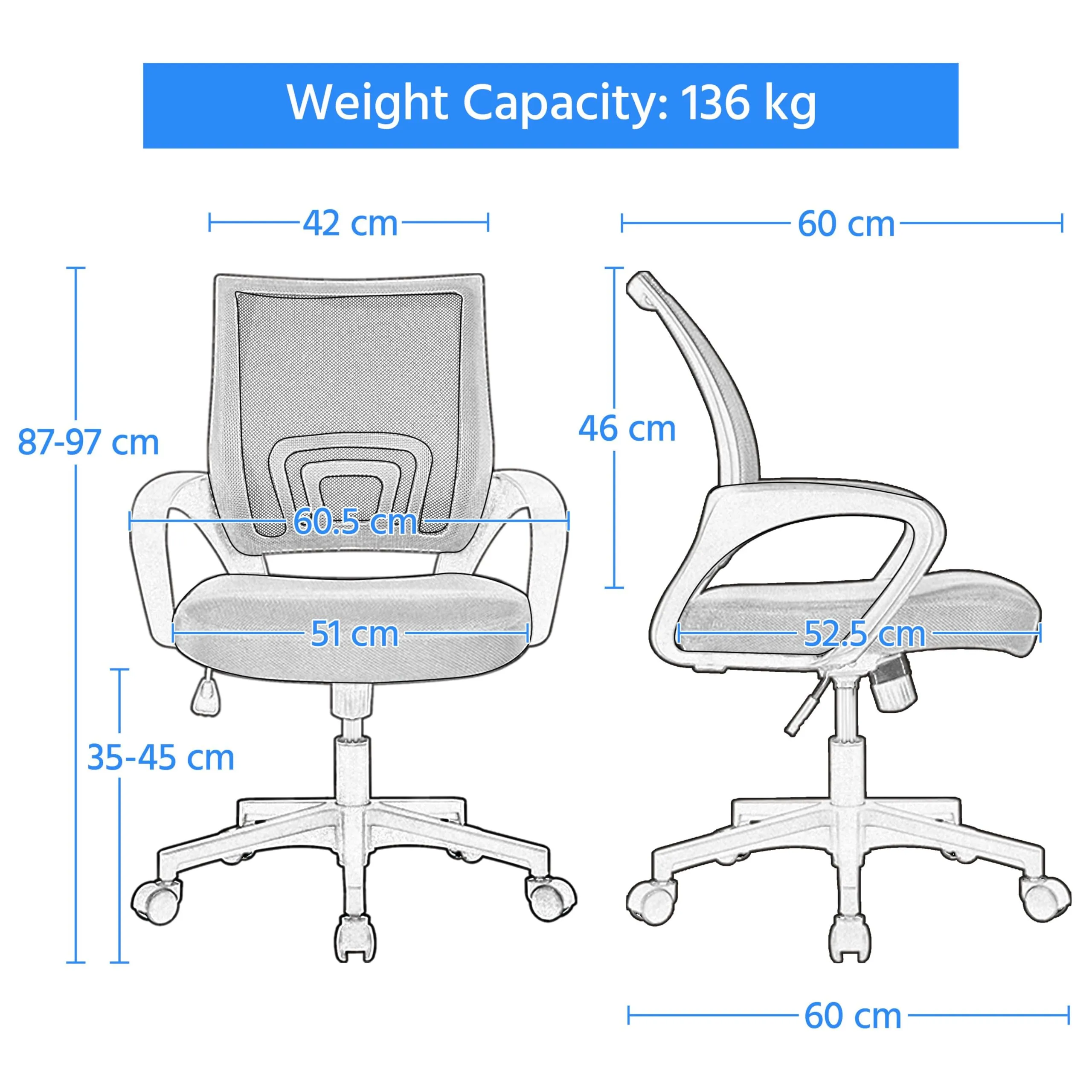 Soberine Sedia da Ufficio Ergonomica con Supporto Lombare, Braccioli, Rete Traspirante, Portata 136 kg, Nero - immagine 3