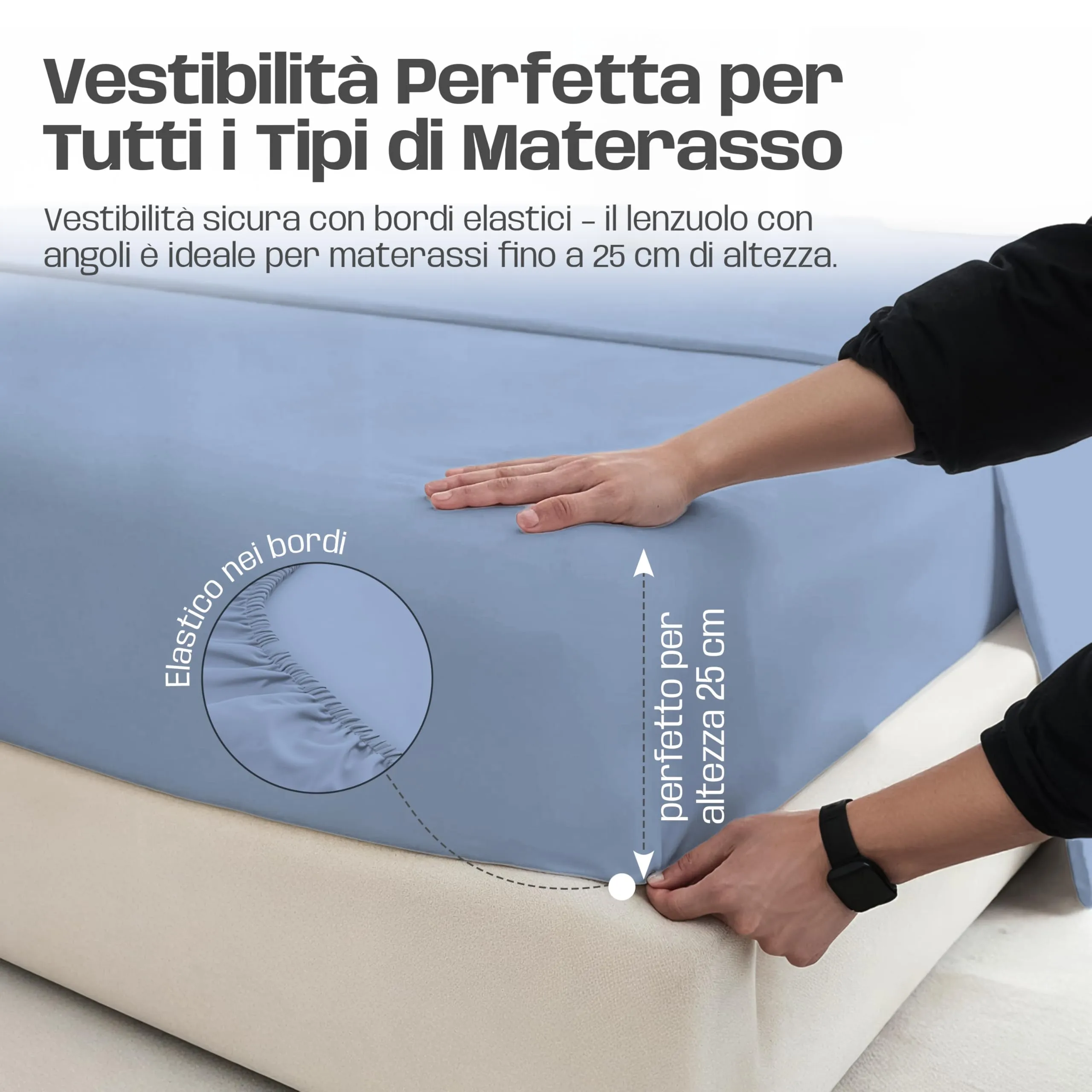 Narciso Completo Letto Singolo 100% Cotone, Lenzuolo Sotto con Angoli 90x200, Lenzuolo Sopra 150x290, Federa 50x80cm (Azzurro) - immagine 4