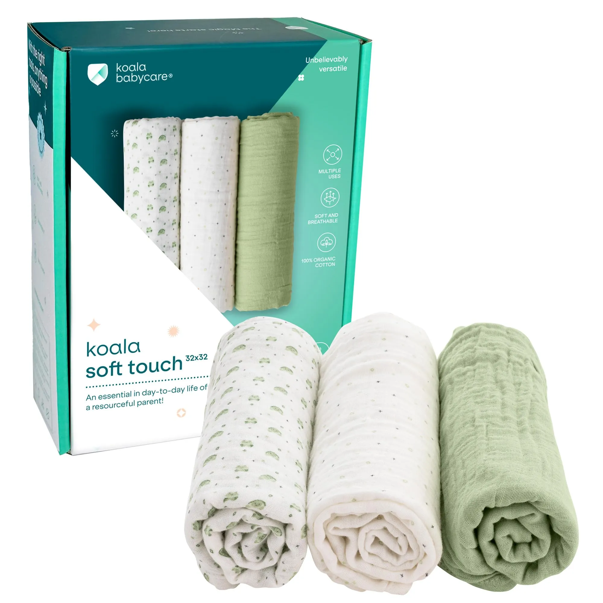 Koala Babycare Mussole Neonato 100% Cotone, 3 Pezzi 80x80cm - immagine 1