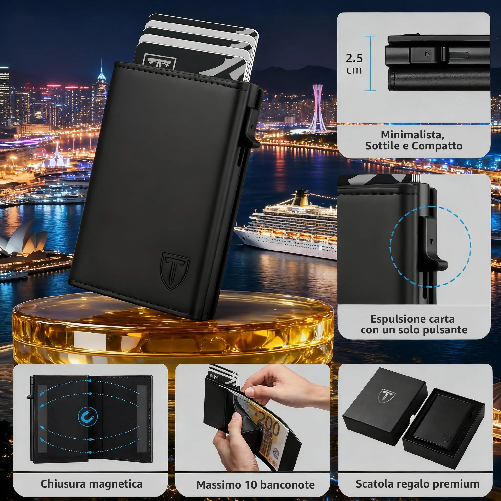 TENBST Portafoglio Uomo Sottile Nero con Protezione RFID e Tasca Portamonete - immagine 3