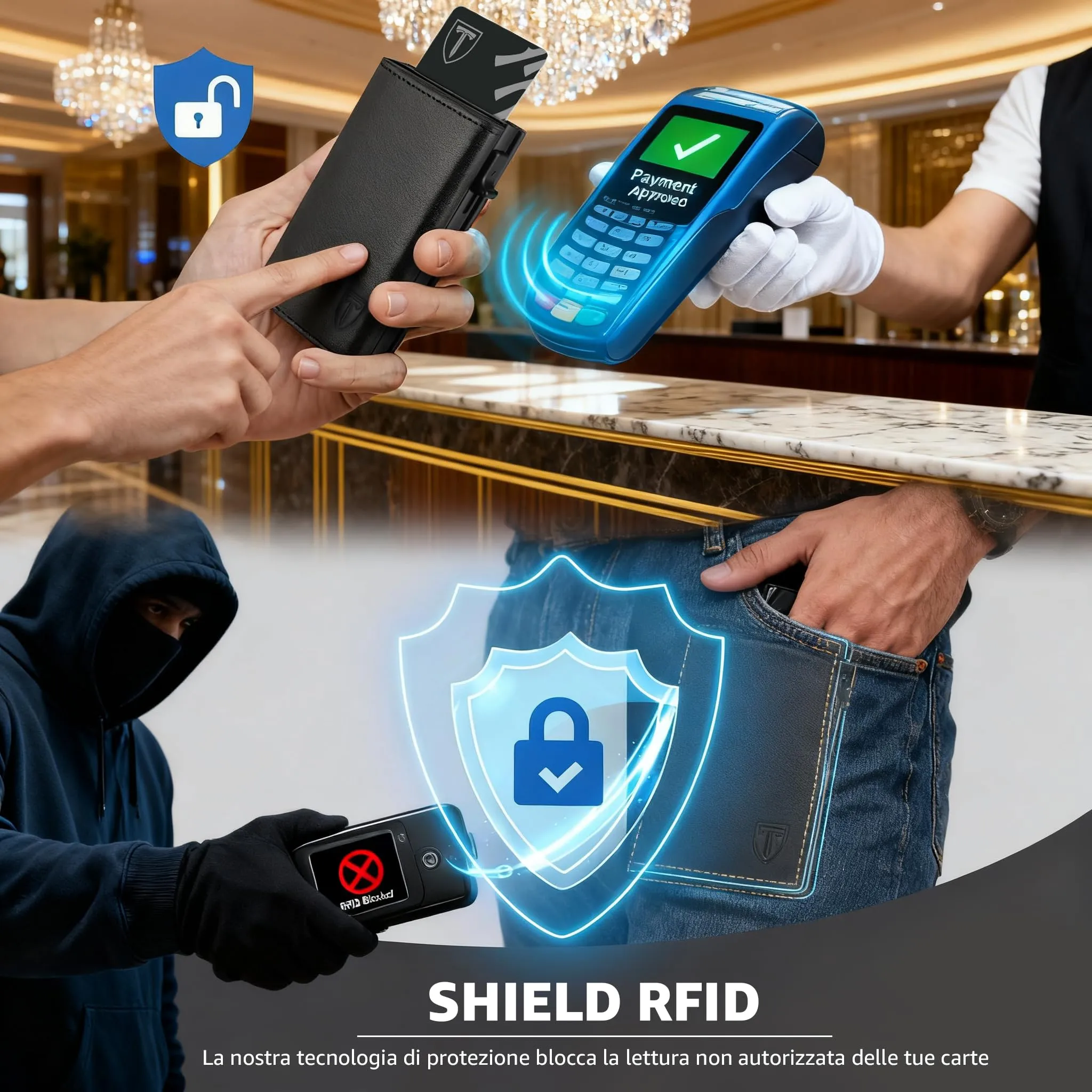TENBST Portafoglio Uomo Sottile Nero con Protezione RFID e Tasca Portamonete - immagine 5