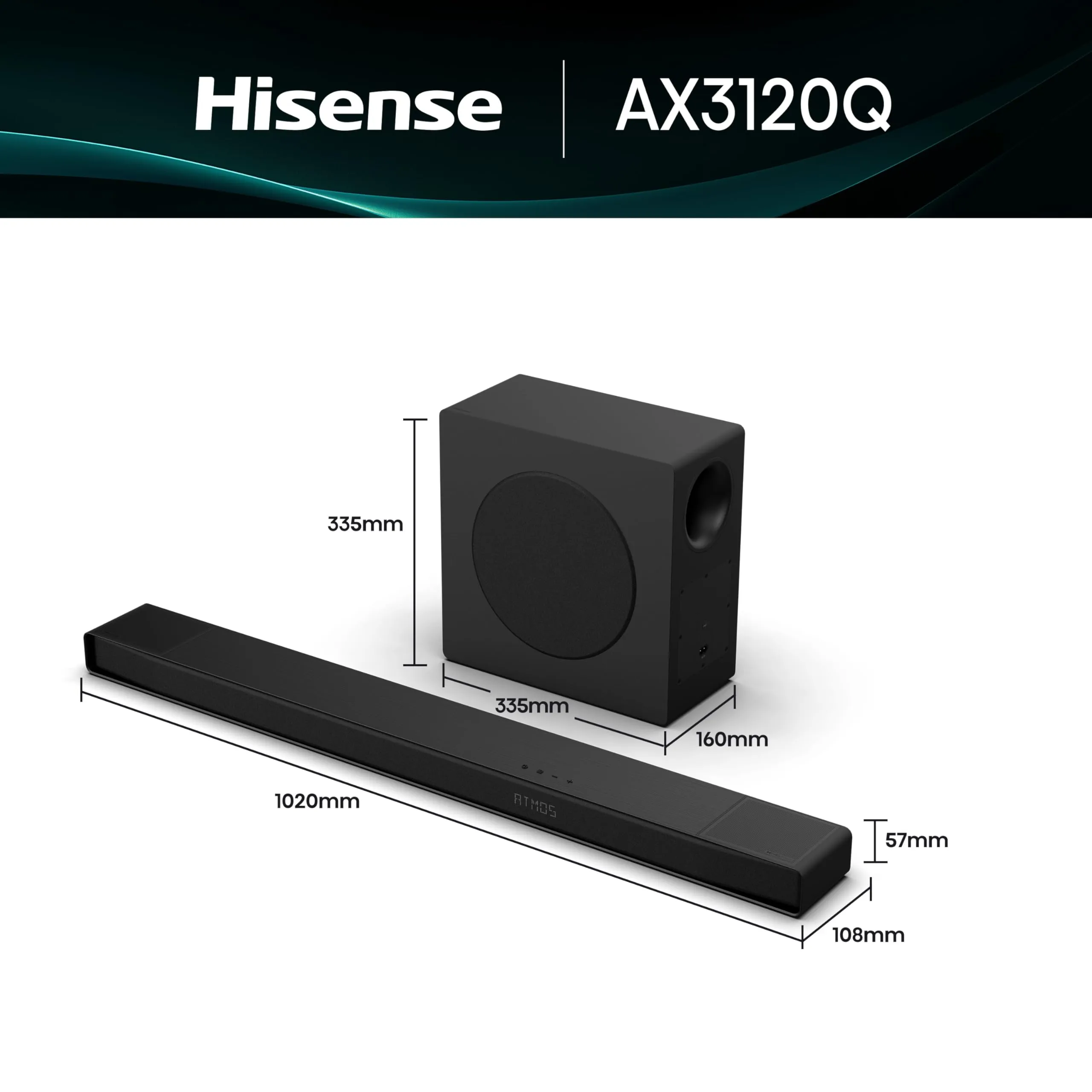 Hisense AX3120Q Soundbar 3.1.2 with Wireless Subwoofer, Dolby Atmos, DTS:X, Bluetooth, HDMI, USB, Optical Audio Input - immagine 2