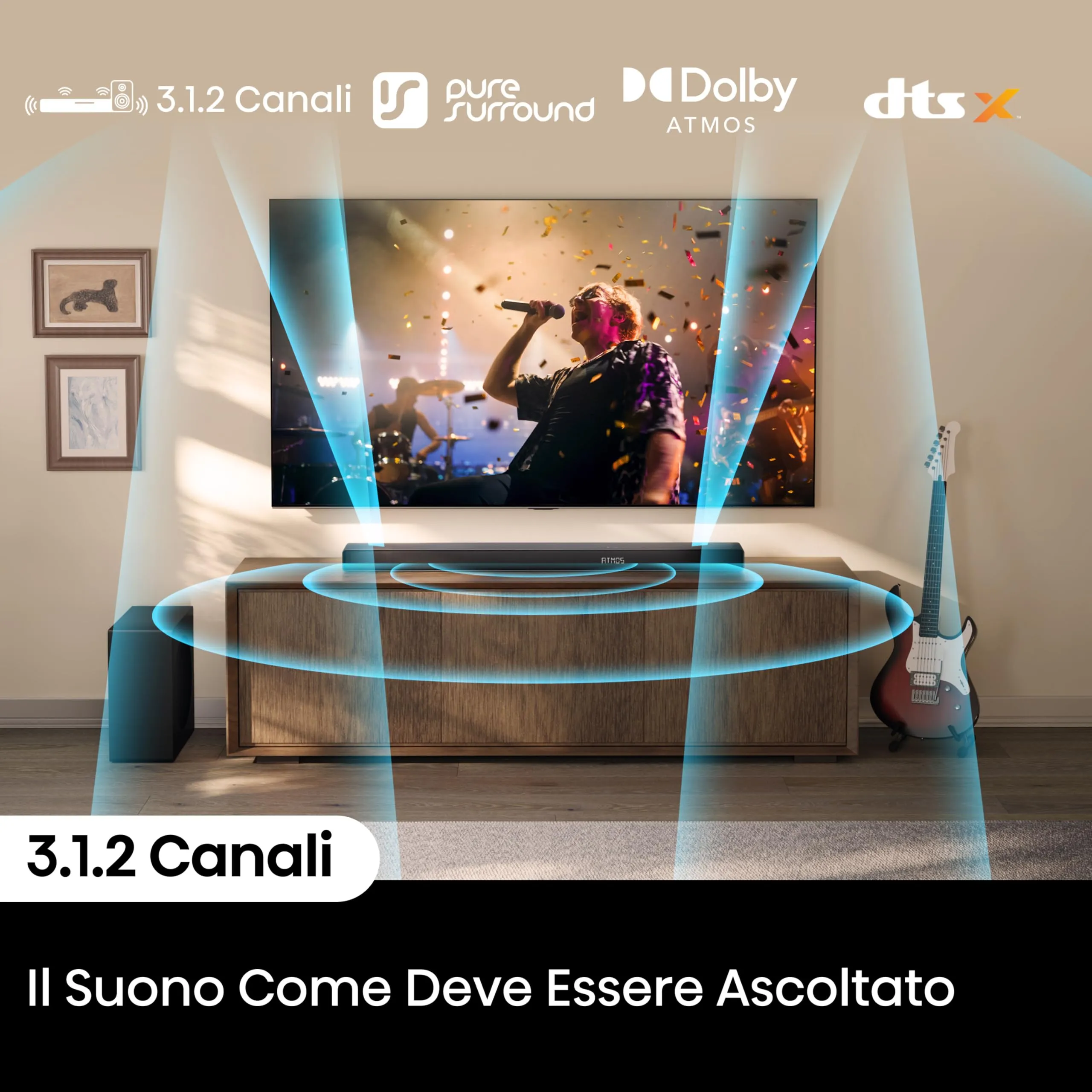 Hisense AX3120Q Soundbar 3.1.2 with Wireless Subwoofer, Dolby Atmos, DTS:X, Bluetooth, HDMI, USB, Optical Audio Input - immagine 7