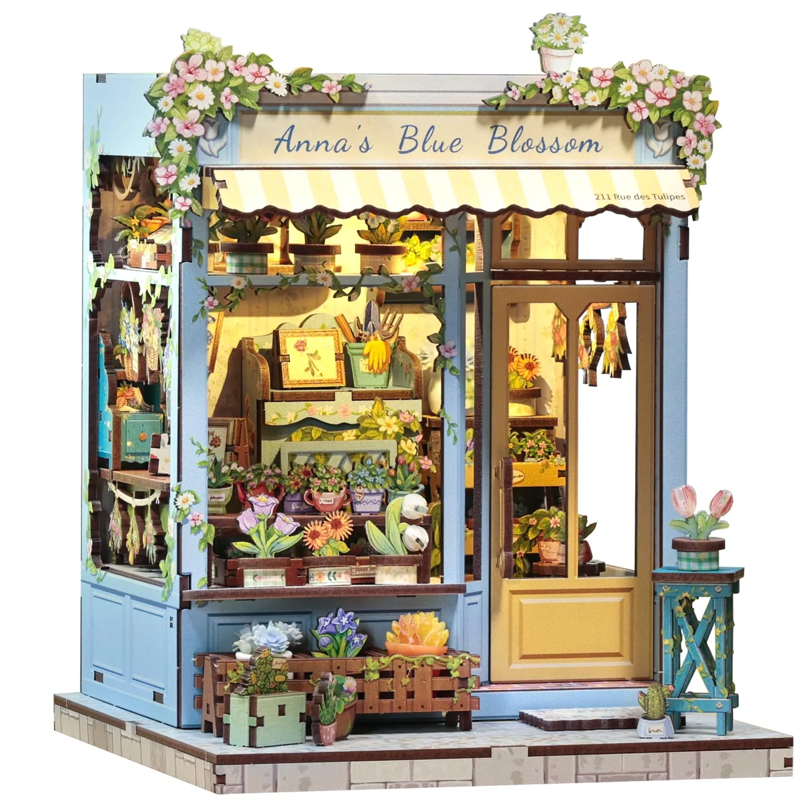 CUTEBEE Book Nook Kit, Anna's Blue Blossom 3D Wooden Puzzle Miniature House DIY Bookends - immagine 1