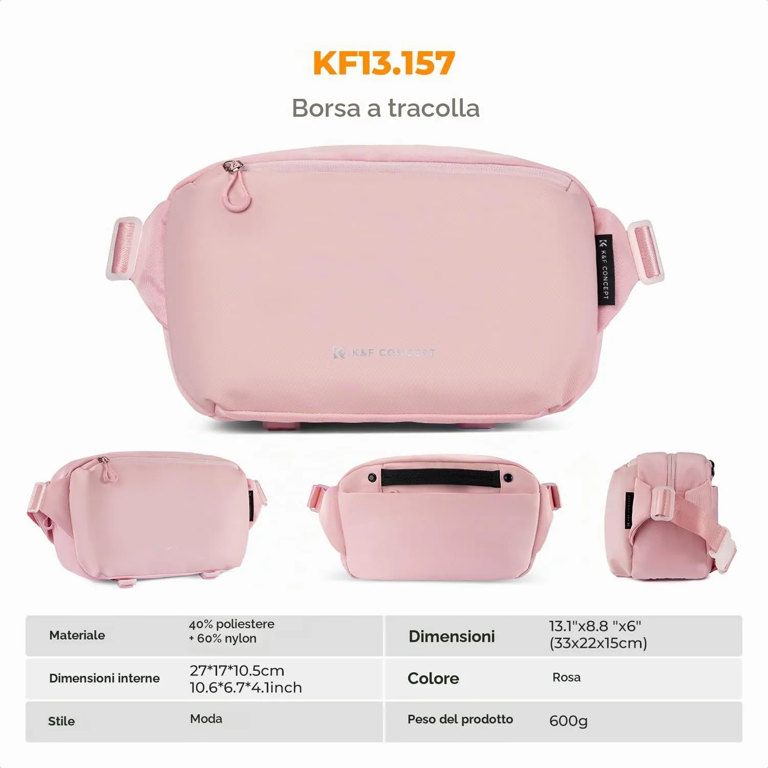 K&F Concept Borsa Foto Tracolla Impermeabile Antiurto 33cm Bordeaux - immagine 7