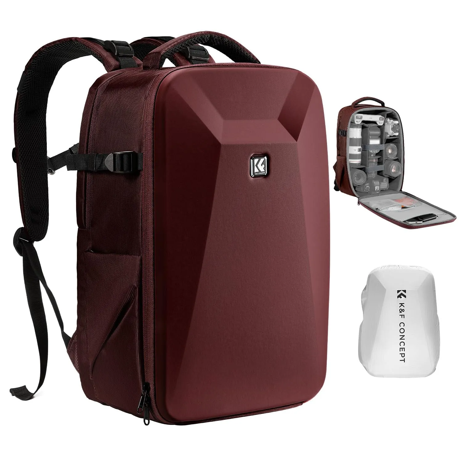 K&F Concept Zaino Fotografico Antiurto Guscio Rigido Impermeabile 44cm, Borgogna - immagine 1