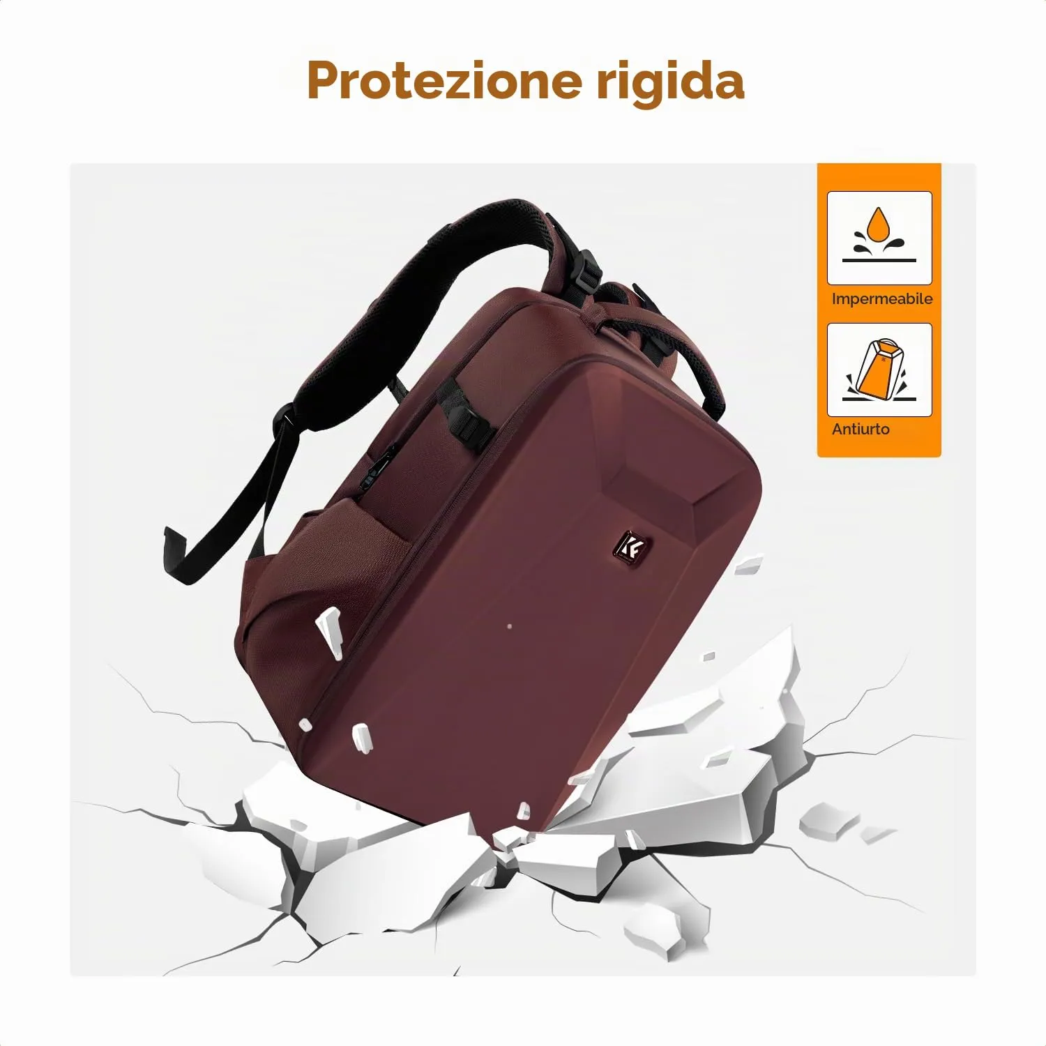 K&F Concept Zaino Fotografico Antiurto Guscio Rigido Impermeabile 44cm, Borgogna - immagine 5