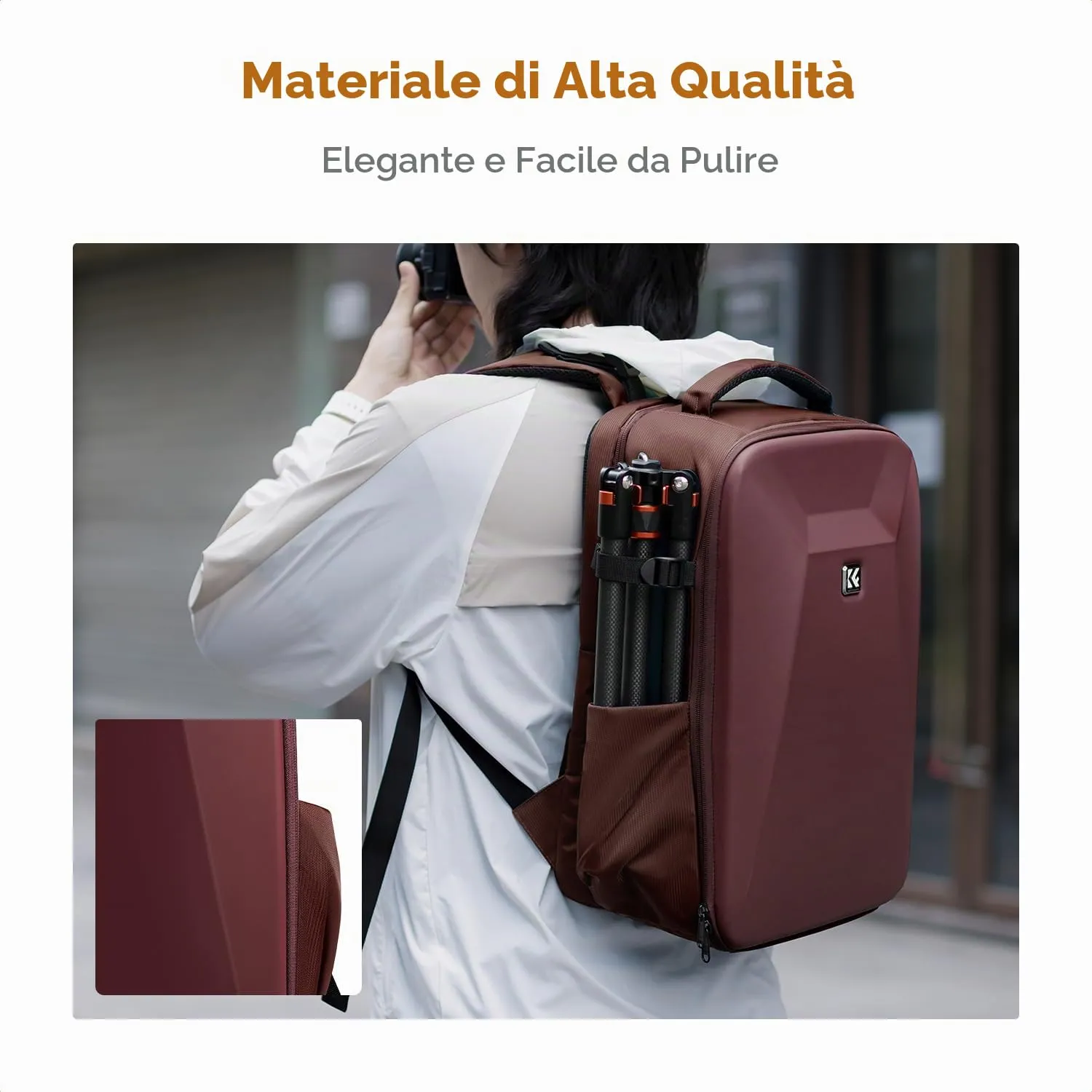 K&F Concept Zaino Fotografico Antiurto Guscio Rigido Impermeabile 44cm, Borgogna - immagine 6