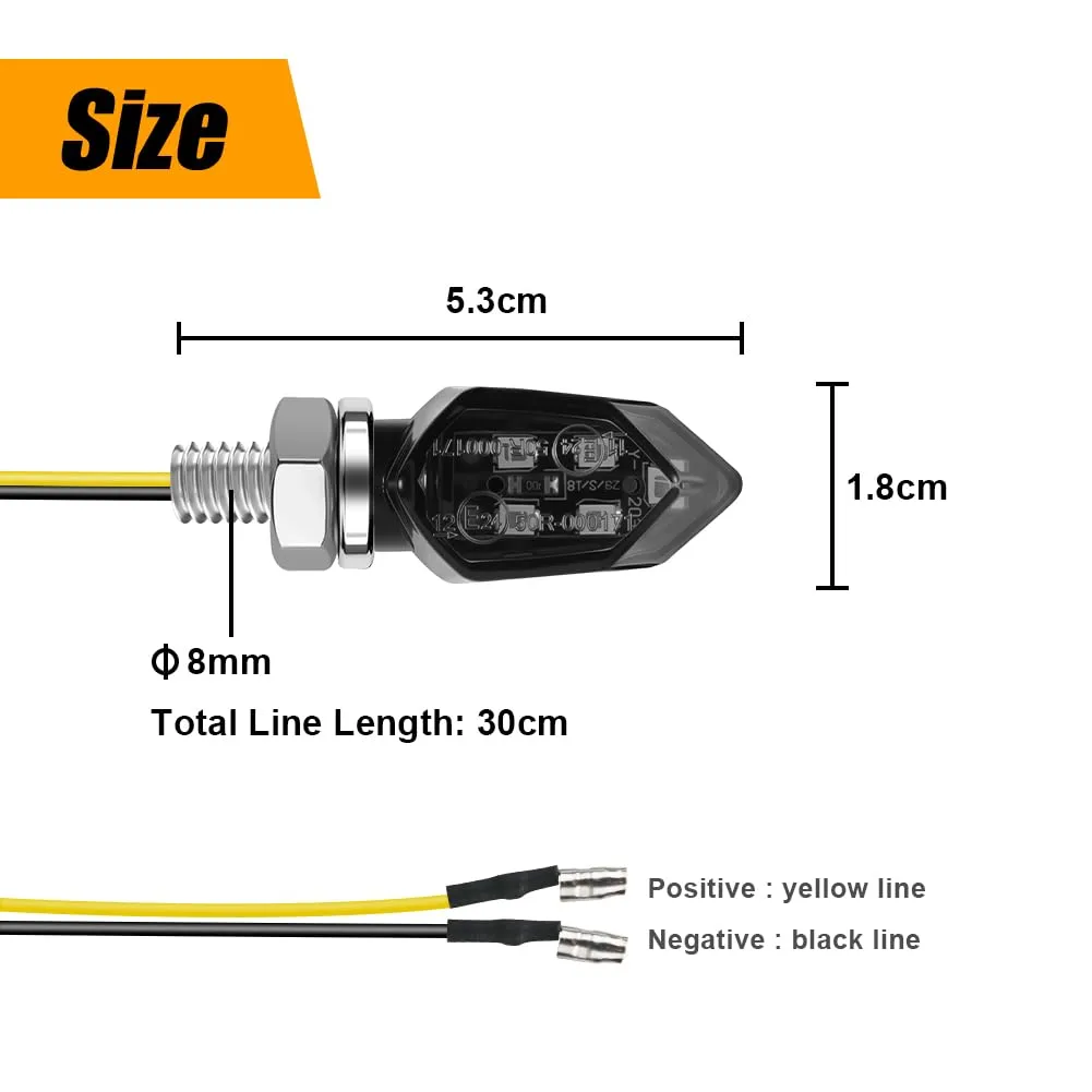 URAQT Indicatori di Direzione LED per Moto, 12V Universali, Impermeabili, Ambra, 4 Pezzi - immagine 2
