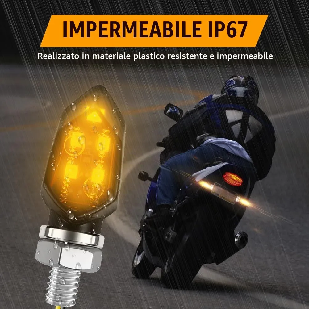 URAQT Indicatori di Direzione LED per Moto, 12V Universali, Impermeabili, Ambra, 4 Pezzi - immagine 5