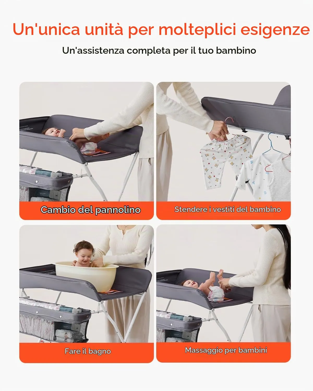 VEVOR Fasciatoio per Neonati Pieghevole con Cestino Laterale, Altezza Regolabile e Ruote, Grigio Scuro - immagine 6
