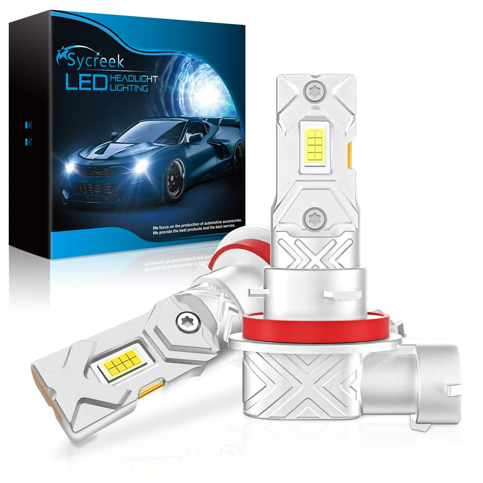 Sycreek Lampadine LED H11 H8 H9, 30000LM 6500K Bianco Freddo 12V per Auto e Moto, Plug-n-Play - immagine 1