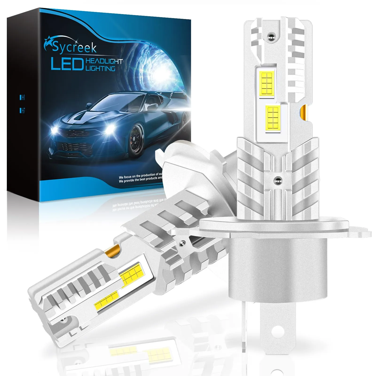 Sycreek H4 LED Headlights, 30000LM 6500K Cool White 12V for Cars and Motorcycles, Mini Plug-n-Play - immagine 1