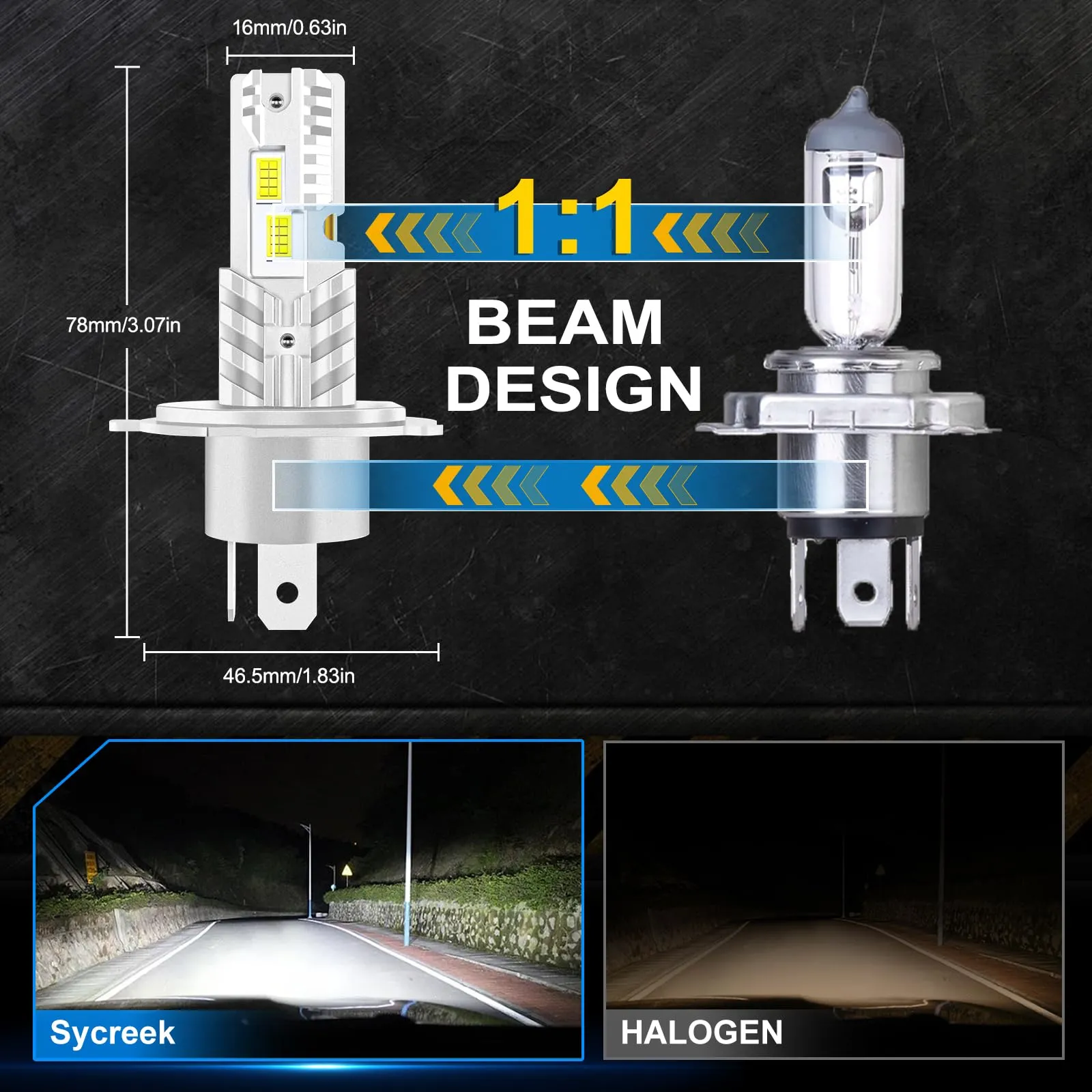 Sycreek H4 LED Headlights, 30000LM 6500K Cool White 12V for Cars and Motorcycles, Mini Plug-n-Play - immagine 5