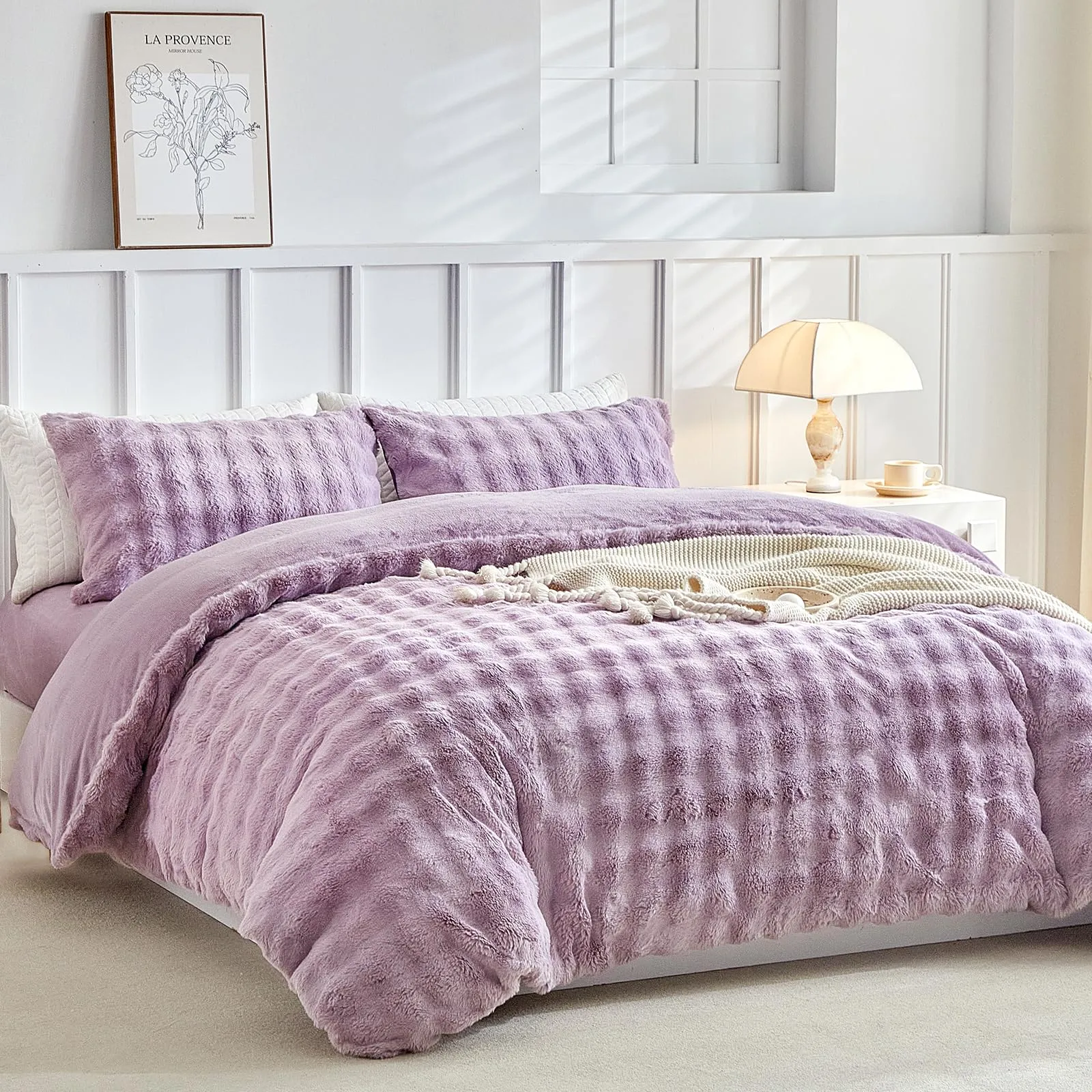 Tokokimo Set Copripiumino Matrimoniale in Flanella, 240x220cm, 3 Pezzi (1 Copripiumino + 2 Federe 50x80cm), Viola - immagine 2