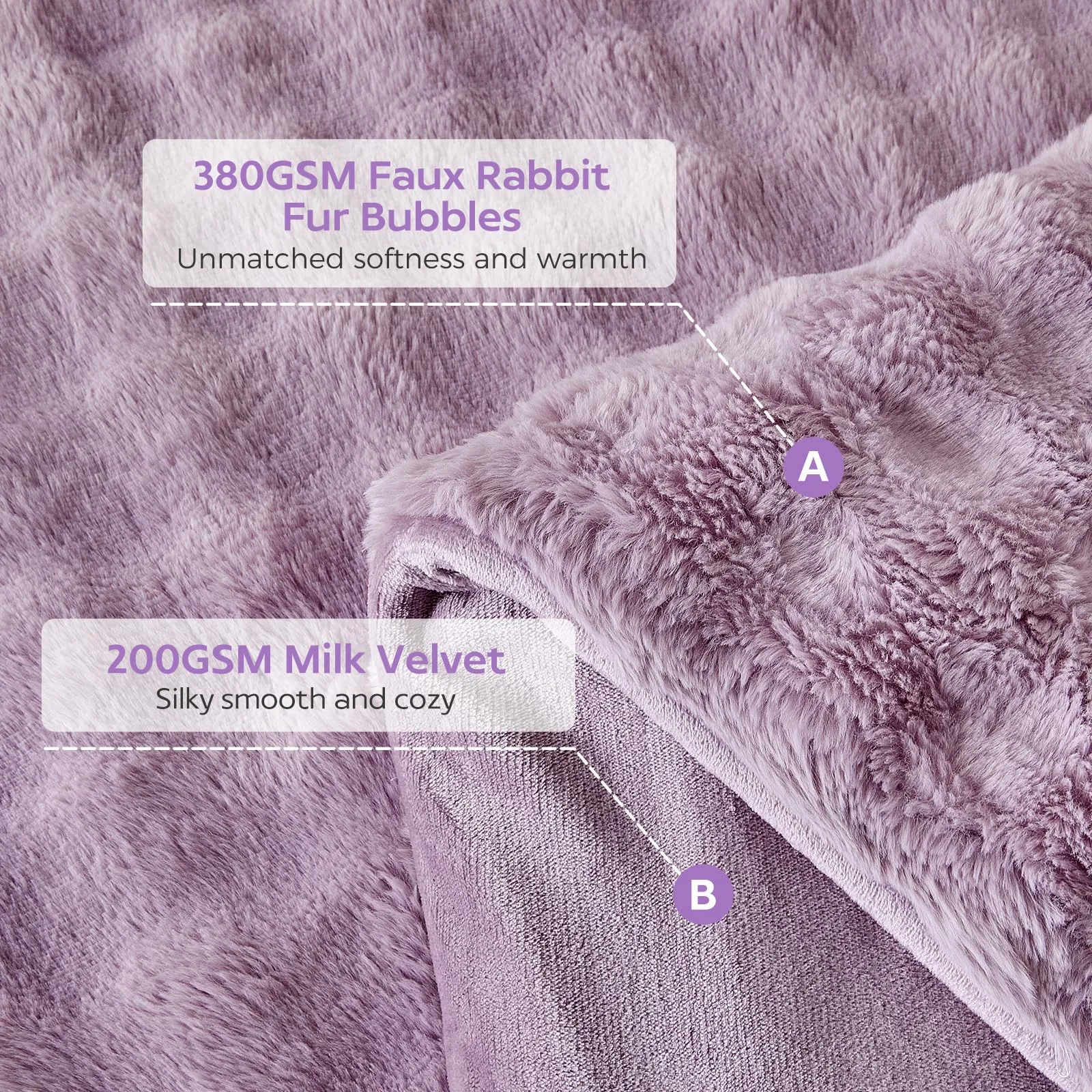 Tokokimo Set Copripiumino Matrimoniale in Flanella, 240x220cm, 3 Pezzi (1 Copripiumino + 2 Federe 50x80cm), Viola - immagine 4