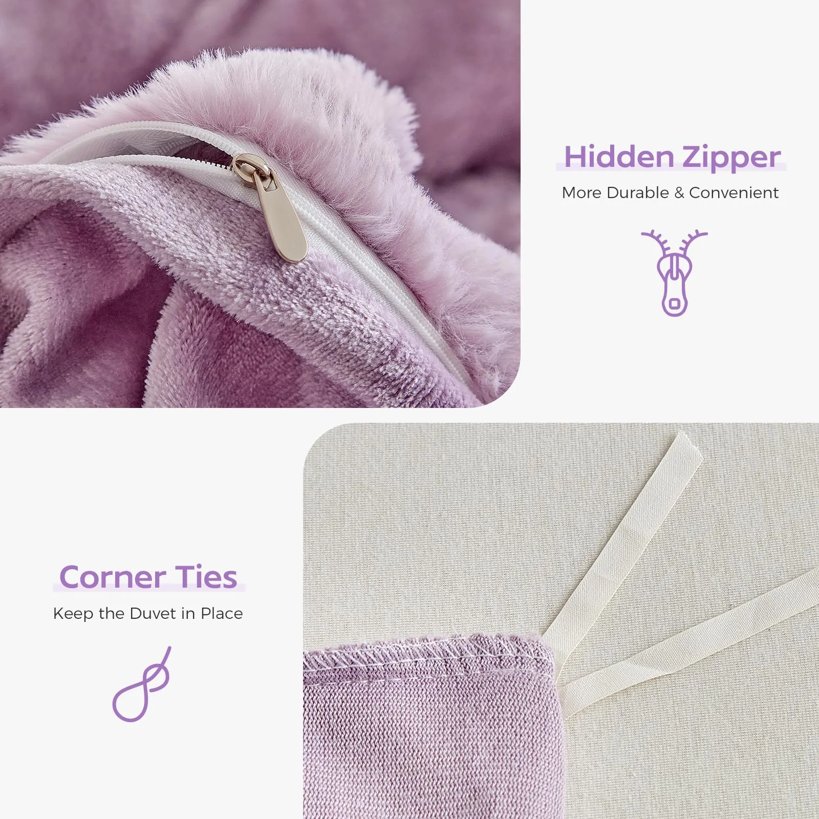 Tokokimo Set Copripiumino Matrimoniale in Flanella, 240x220cm, 3 Pezzi (1 Copripiumino + 2 Federe 50x80cm), Viola - immagine 5