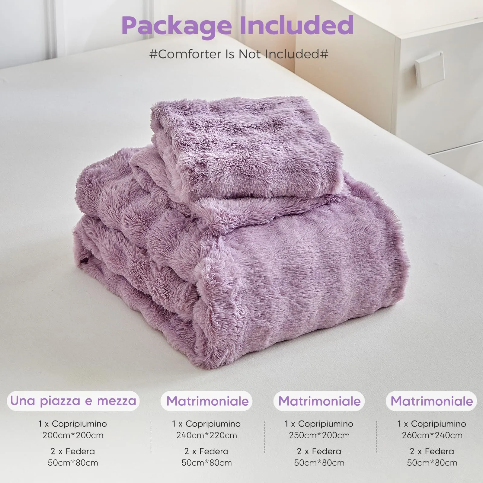 Tokokimo Set Copripiumino Matrimoniale in Flanella, 240x220cm, 3 Pezzi (1 Copripiumino + 2 Federe 50x80cm), Viola - immagine 7