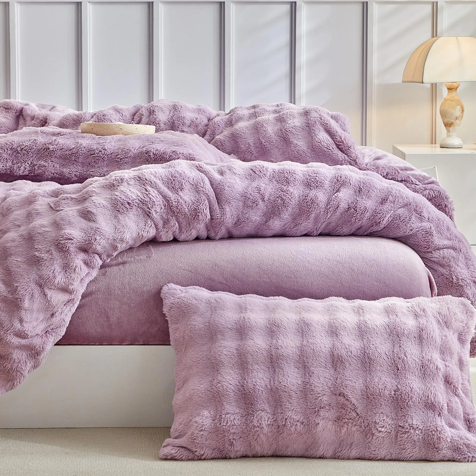 Tokokimo Set Copripiumino Matrimoniale in Flanella, 240x220cm, 3 Pezzi (1 Copripiumino + 2 Federe 50x80cm), Viola - immagine 9