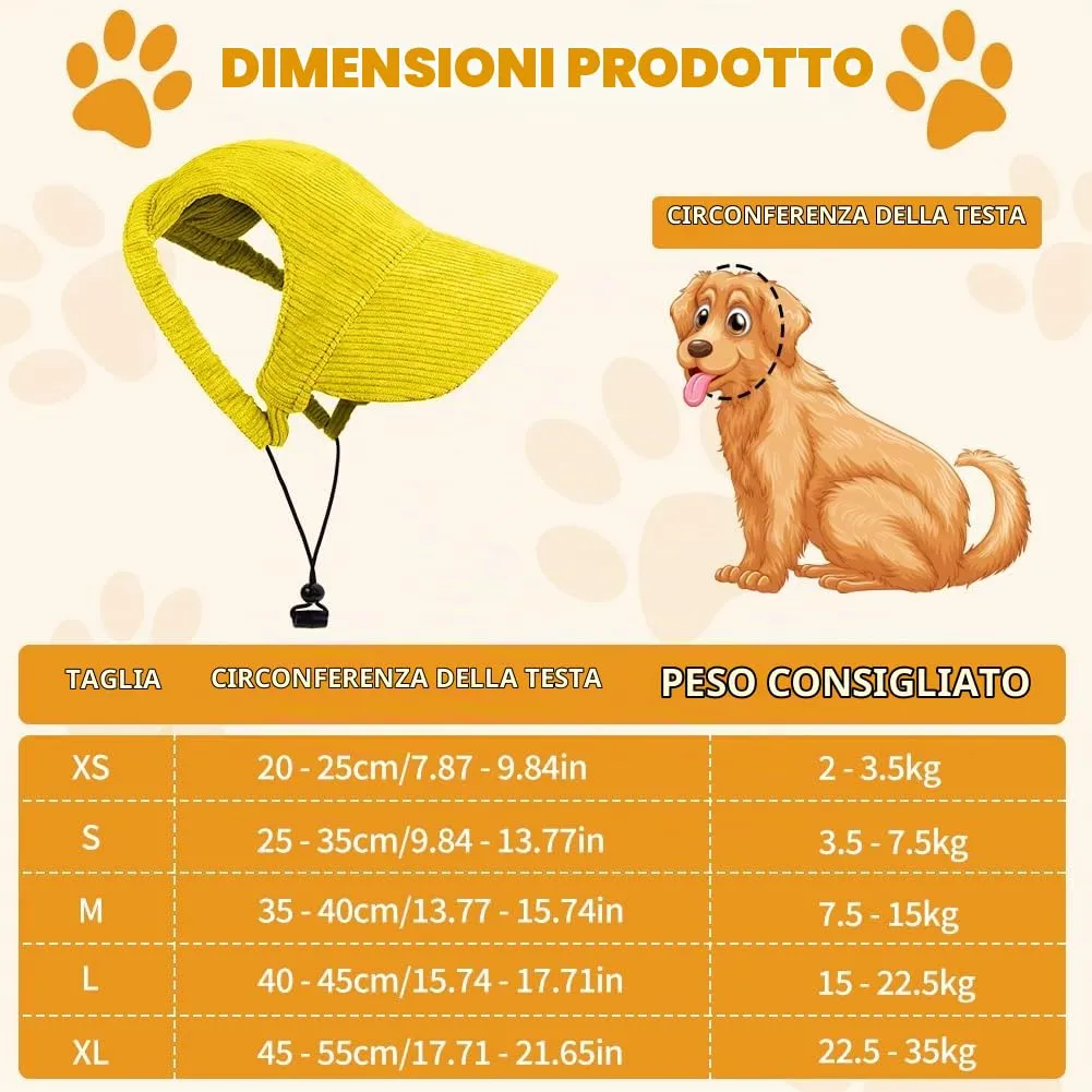 OFFCUP Berretto da Baseball per Cani Regolabile con Fori per le Orecchie (Giallo, XS) - immagine 2