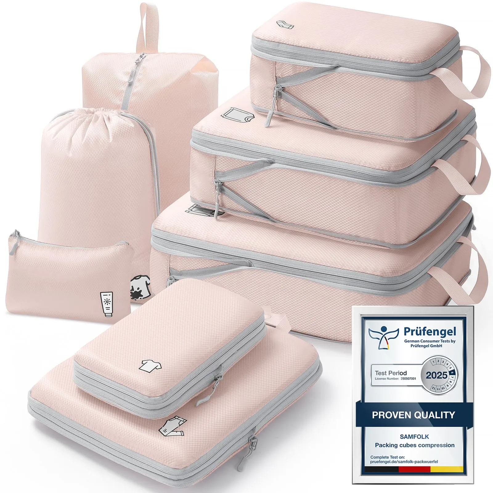 Samfolk Set 8 Packing Cubes Compression Organizer per Valigia e Viaggio, Rosa - immagine 1