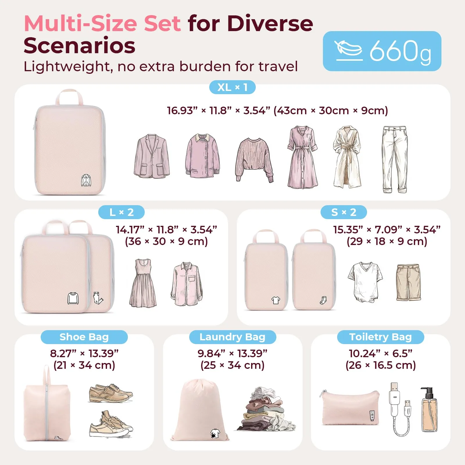 Samfolk Set 8 Packing Cubes Compression Organizer per Valigia e Viaggio, Rosa - immagine 6