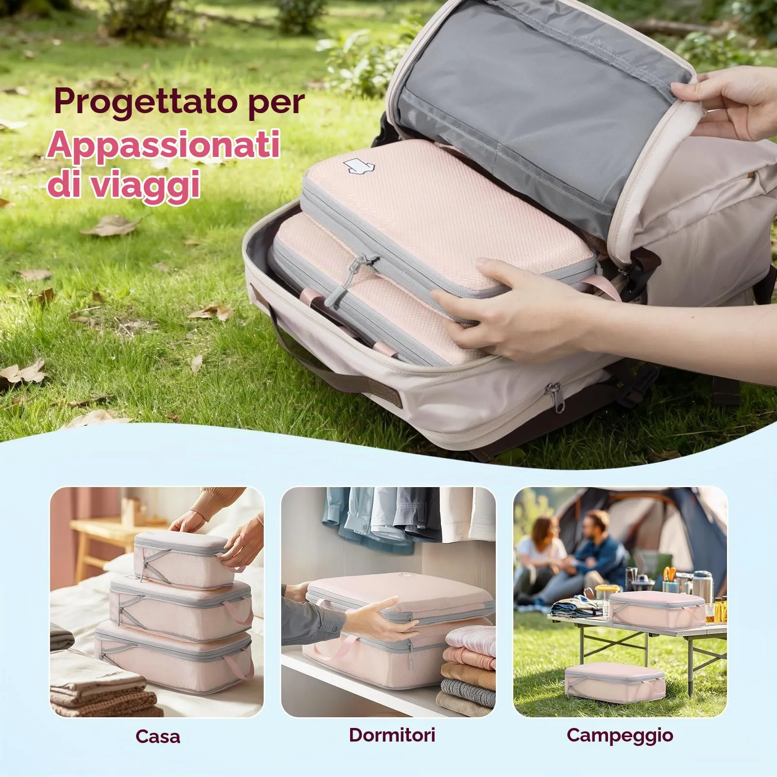 Samfolk Set 8 Packing Cubes Compression Organizer per Valigia e Viaggio, Rosa - immagine 8
