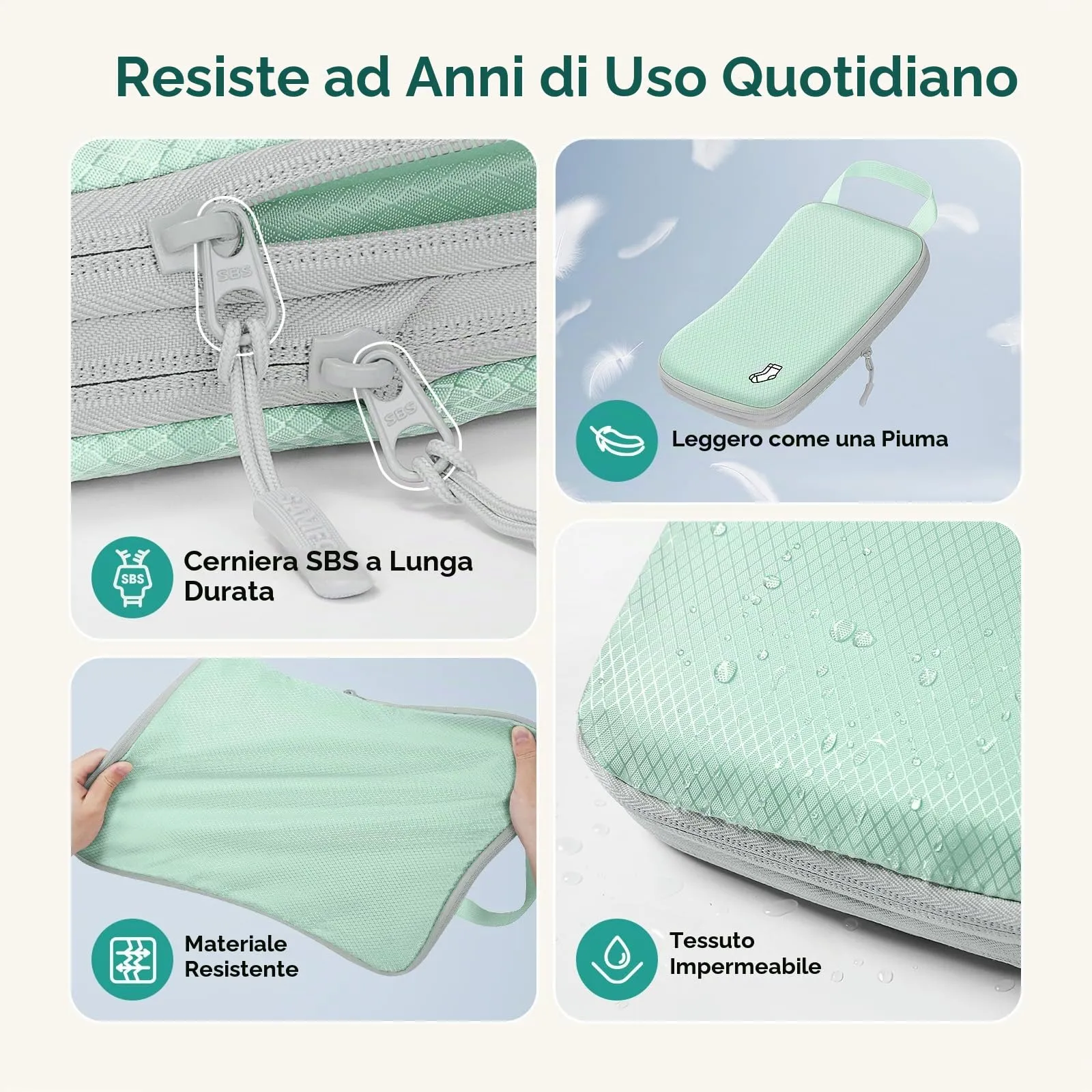 Samfolk Set di 8 Packing Cubes a Compressione per Valigia e Viaggio, Verde - immagine 2