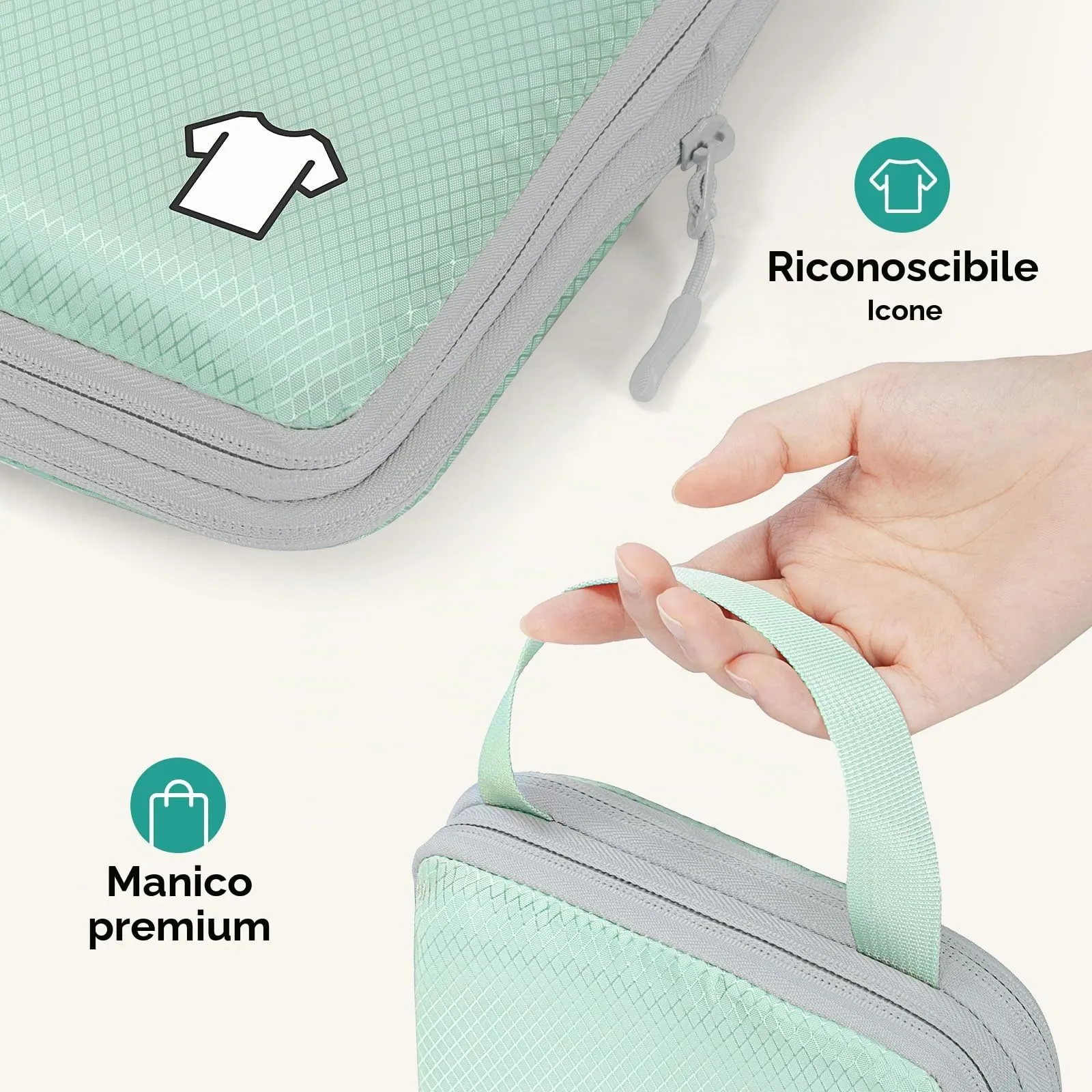 Samfolk Set di 8 Packing Cubes a Compressione per Valigia e Viaggio, Verde - immagine 3