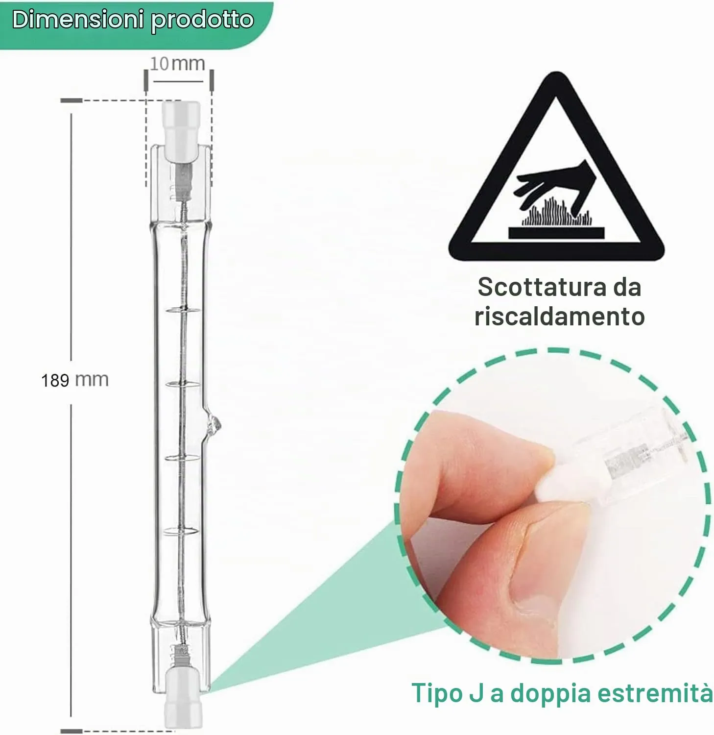 Jaenmsa R7S Lampadine Alogene 1000W 189mm J189 230V Bianco Caldo 2700K Dimmerabili, Confezione da 5 - immagine 2