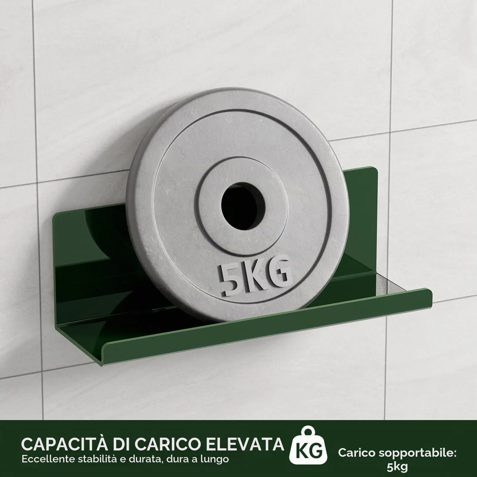 Toski Mensola da Parete Acrilica, 2 Pezzi, 30x10 cm, Verde - immagine 2