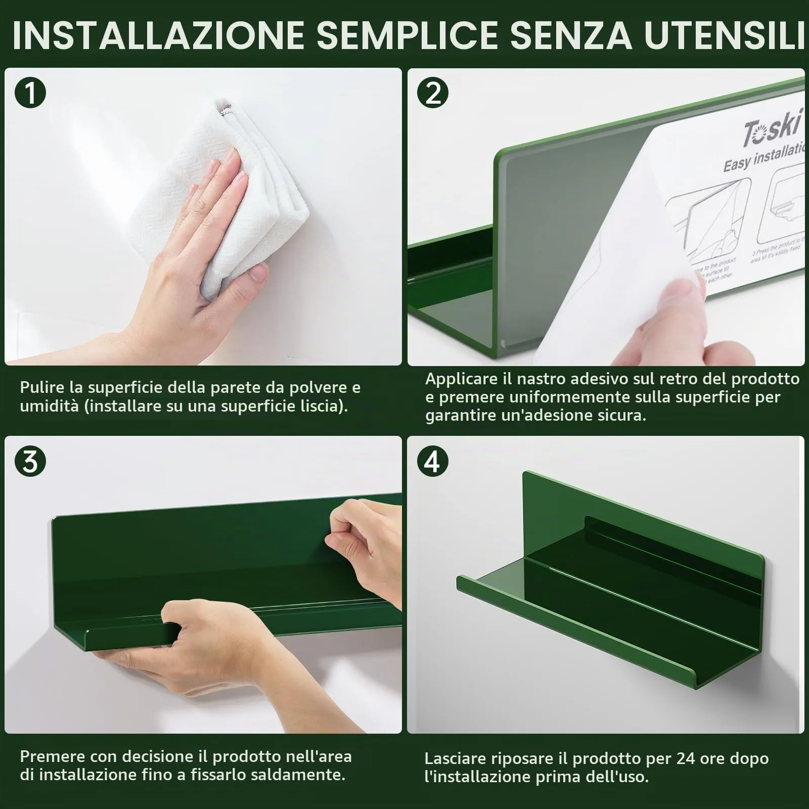 Toski Mensola da Parete Acrilica, 2 Pezzi, 30x10 cm, Verde - immagine 6