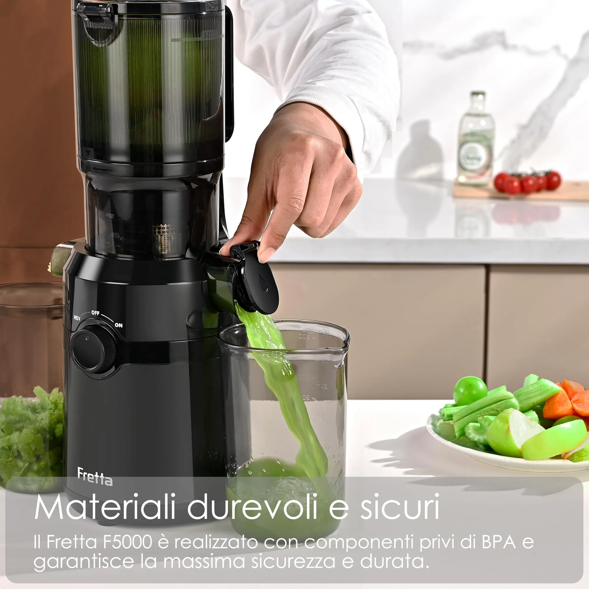 Fretta Estrattore di Succo Centrifuga Lenta, 200W, Capacità 1L, Apertura 108mm, Senza BPA - immagine 3