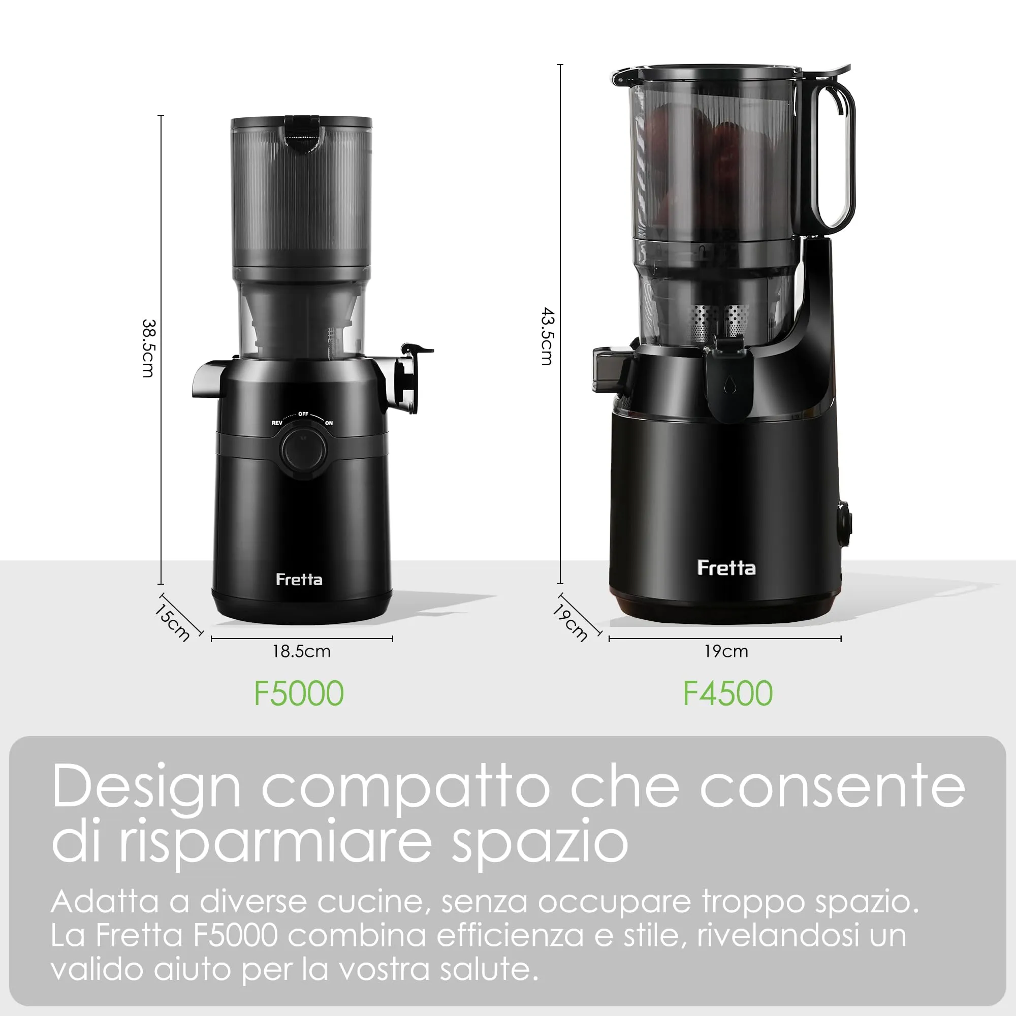 Fretta Estrattore di Succo Centrifuga Lenta, 200W, Capacità 1L, Apertura 108mm, Senza BPA - immagine 5
